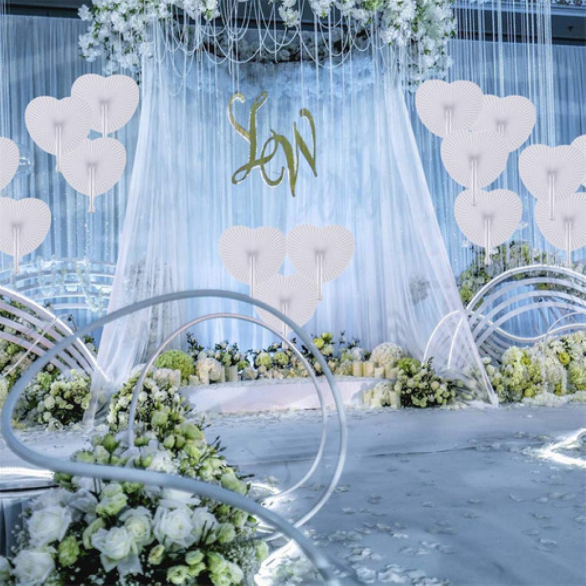 24 Piezas Abanico Blanco Plastico Recuerdos Boda Adorno BALNCO