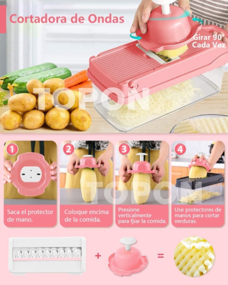 Ralladores Verdura Fruta Picador Cortador Cocina Topon 14pcs ROSA