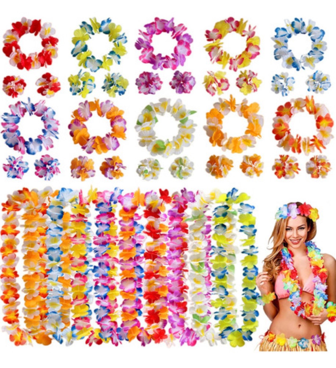 Collar Hawaiano Flores Fiestas Batucada Evento Boda, 40 Pzs COLORES
