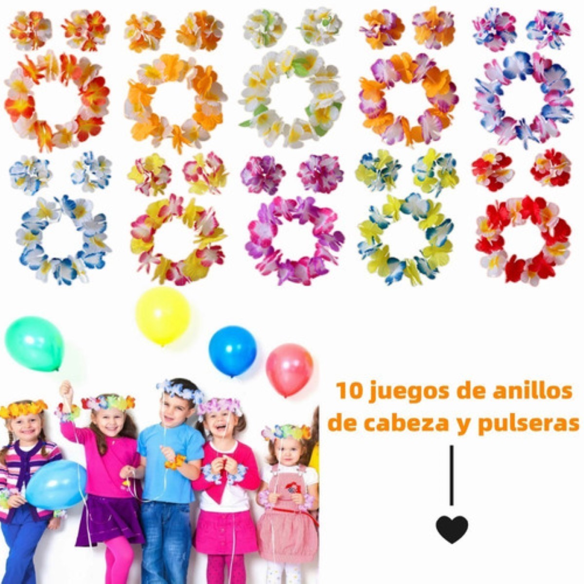 Collar Hawaiano Flores Fiestas Batucada Evento Boda, 40 Pzs COLORES