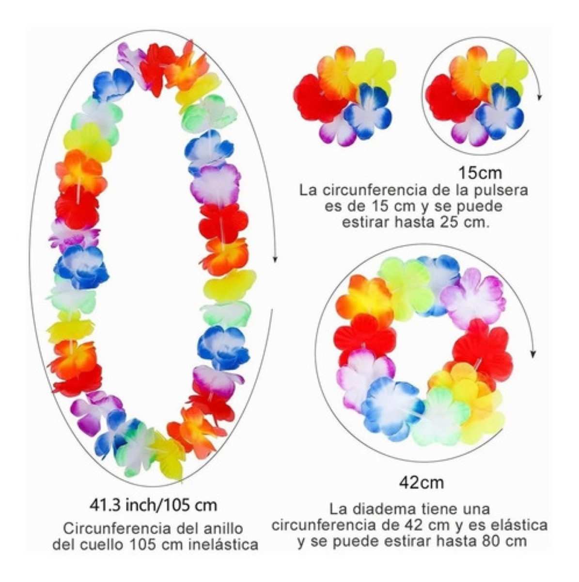 Collar Hawaiano Flores Fiestas Batucada Evento Boda, 40 Pzs COLORES