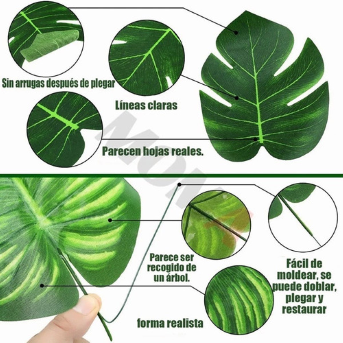 Hojas Artificiales De Palma Tropicales Decor 10 Tipos,80 Pzs VERDE