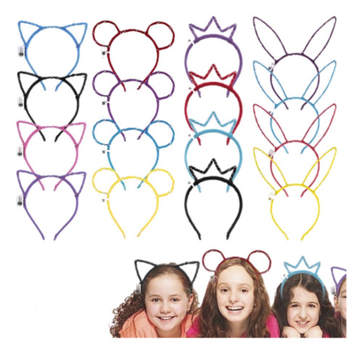 Diademas Luz Neon Tocado Luminosa Con Orejas Fiestas 12 Uds colores