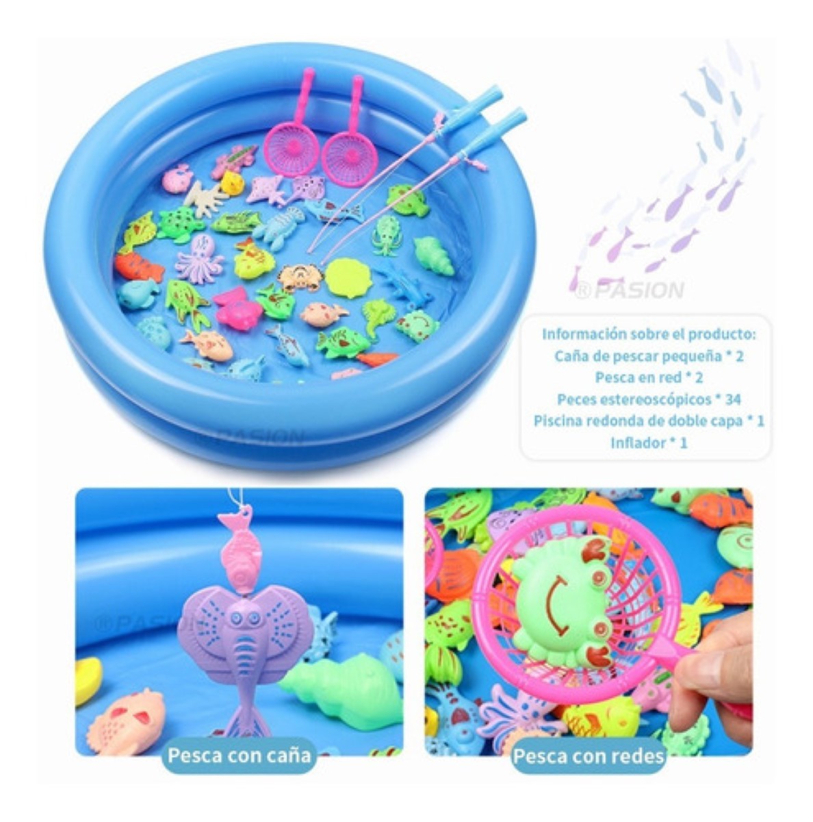 Juguete De Juego De Pesca Piscina Para Niños Pequeños 40pz azul