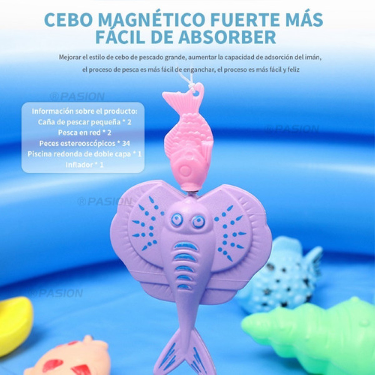 Juguete De Juego De Pesca Piscina Para Niños Pequeños 40pz azul