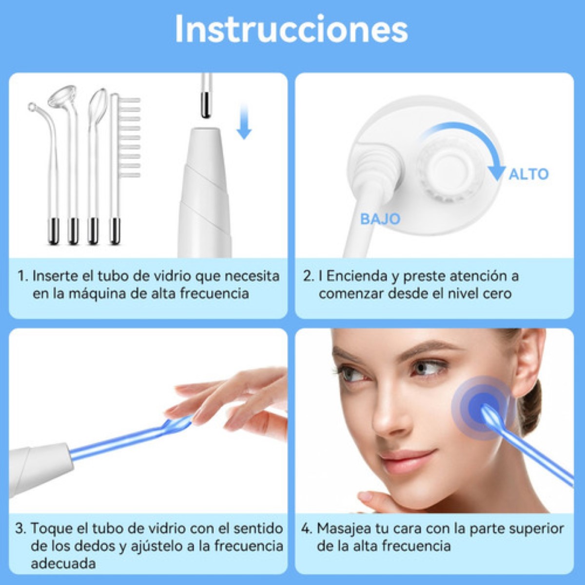 Alta Frecuencia Facial, Máquina Terapia Piel Dispositivo azul/blanco.