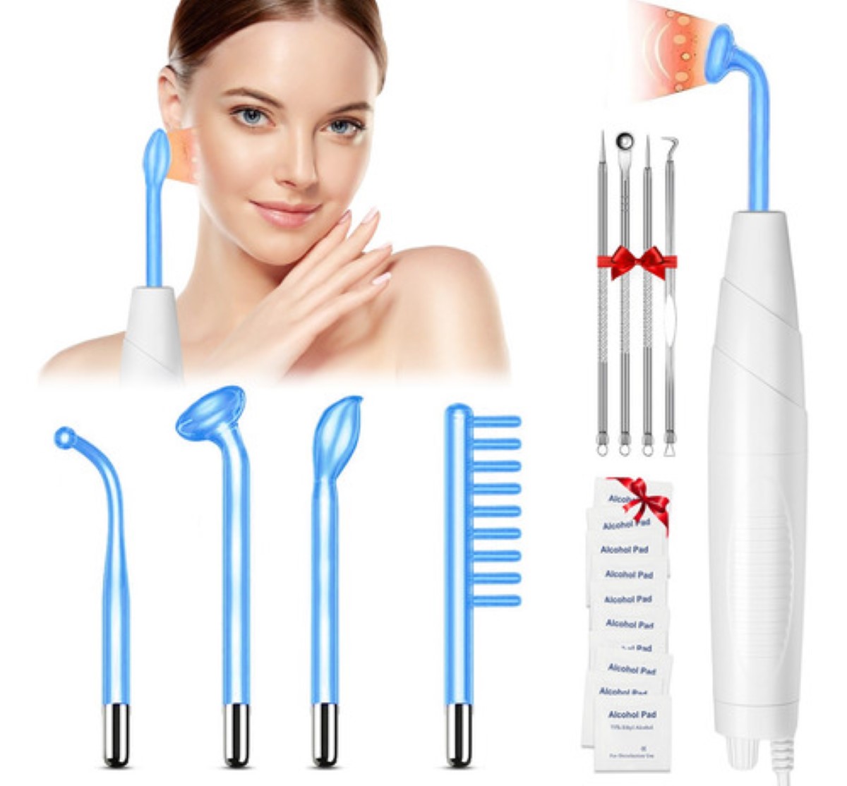 Alta Frecuencia Facial, Máquina Terapia Piel Dispositivo azul/blanco.