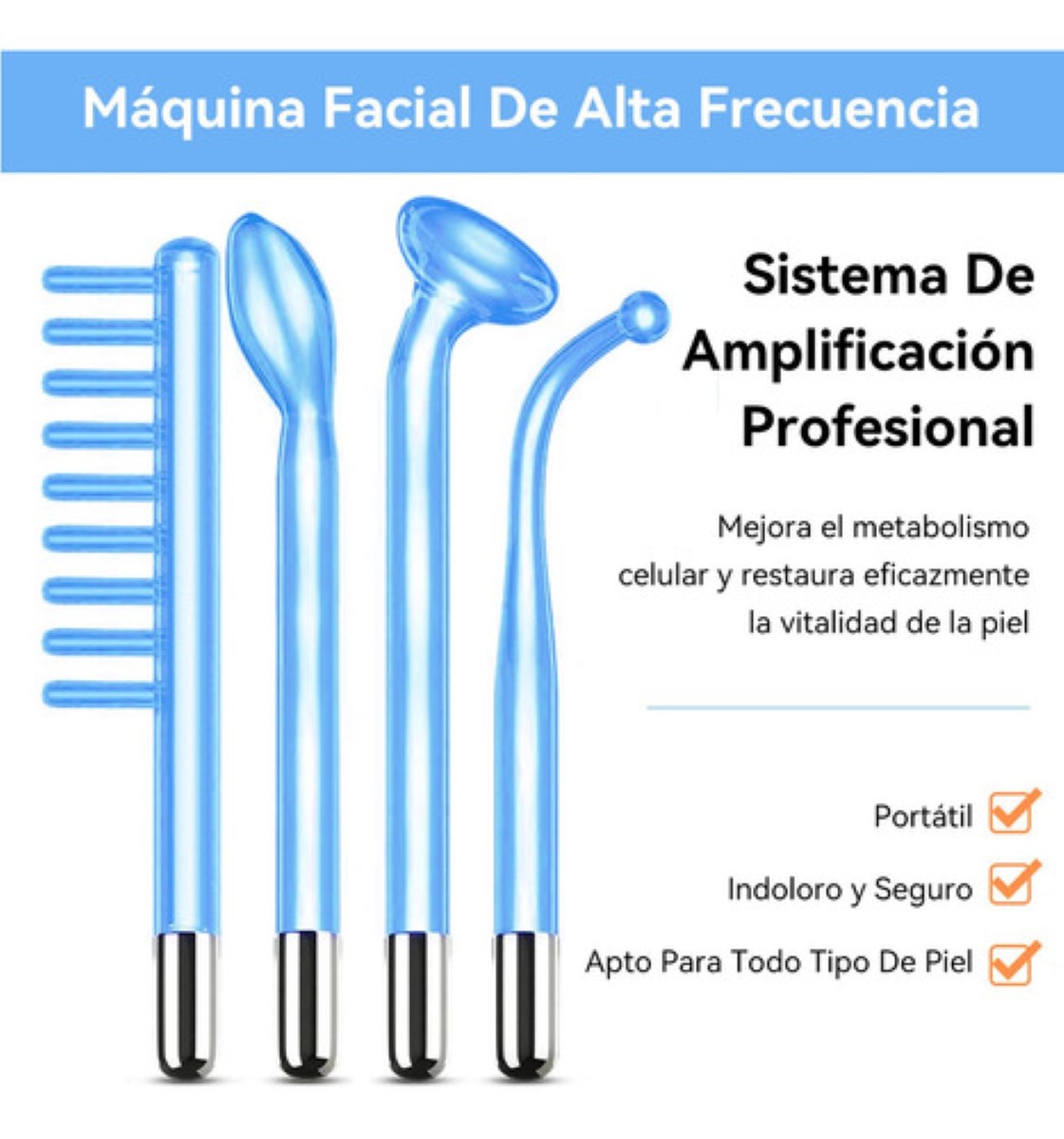 Alta Frecuencia Facial, Máquina Terapia Piel Dispositivo azul/blanco.