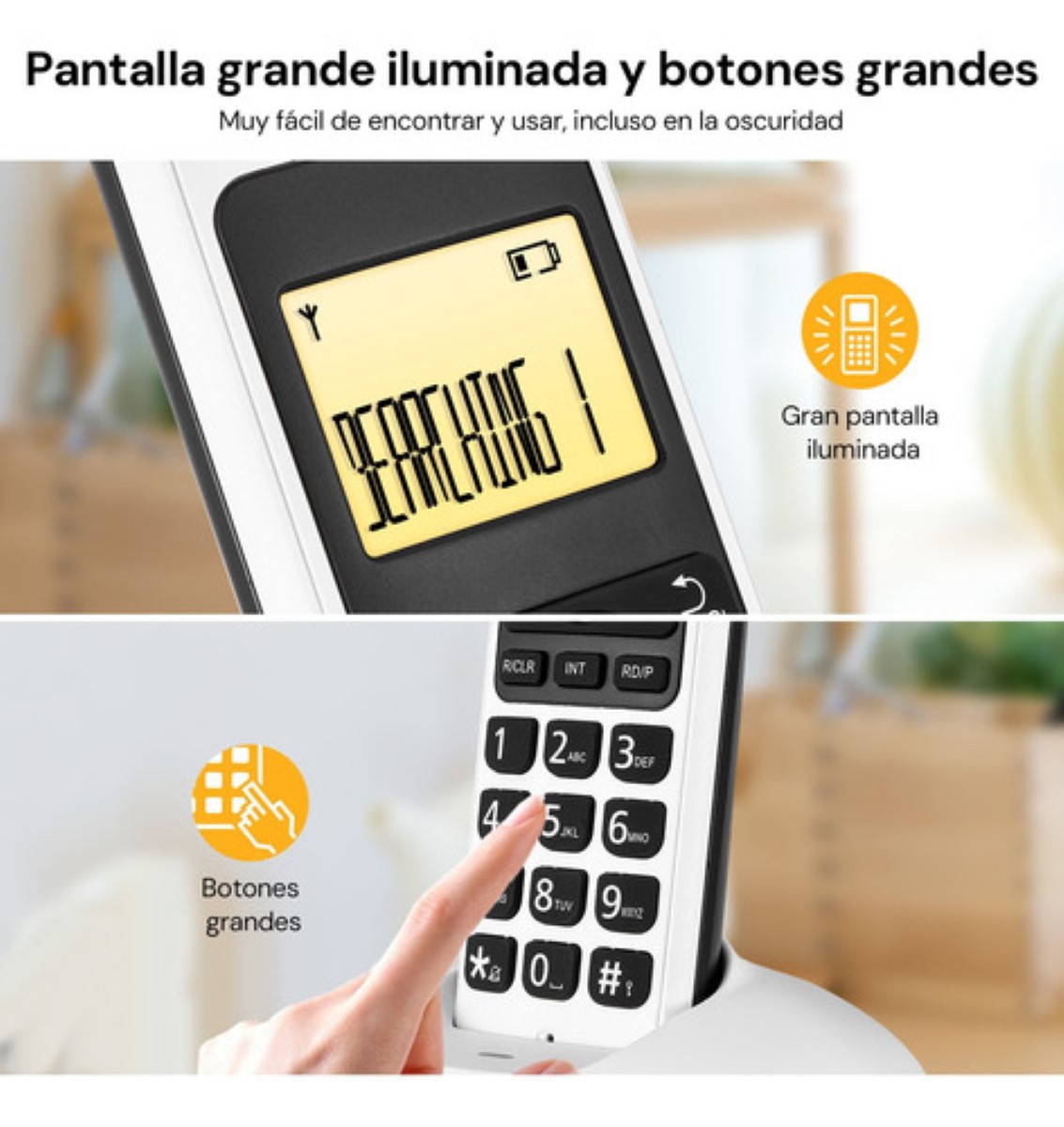 Teléfono Inalámbrico Fijo Moderno Con Lcd Para Casa Oficina Blanco botones negro