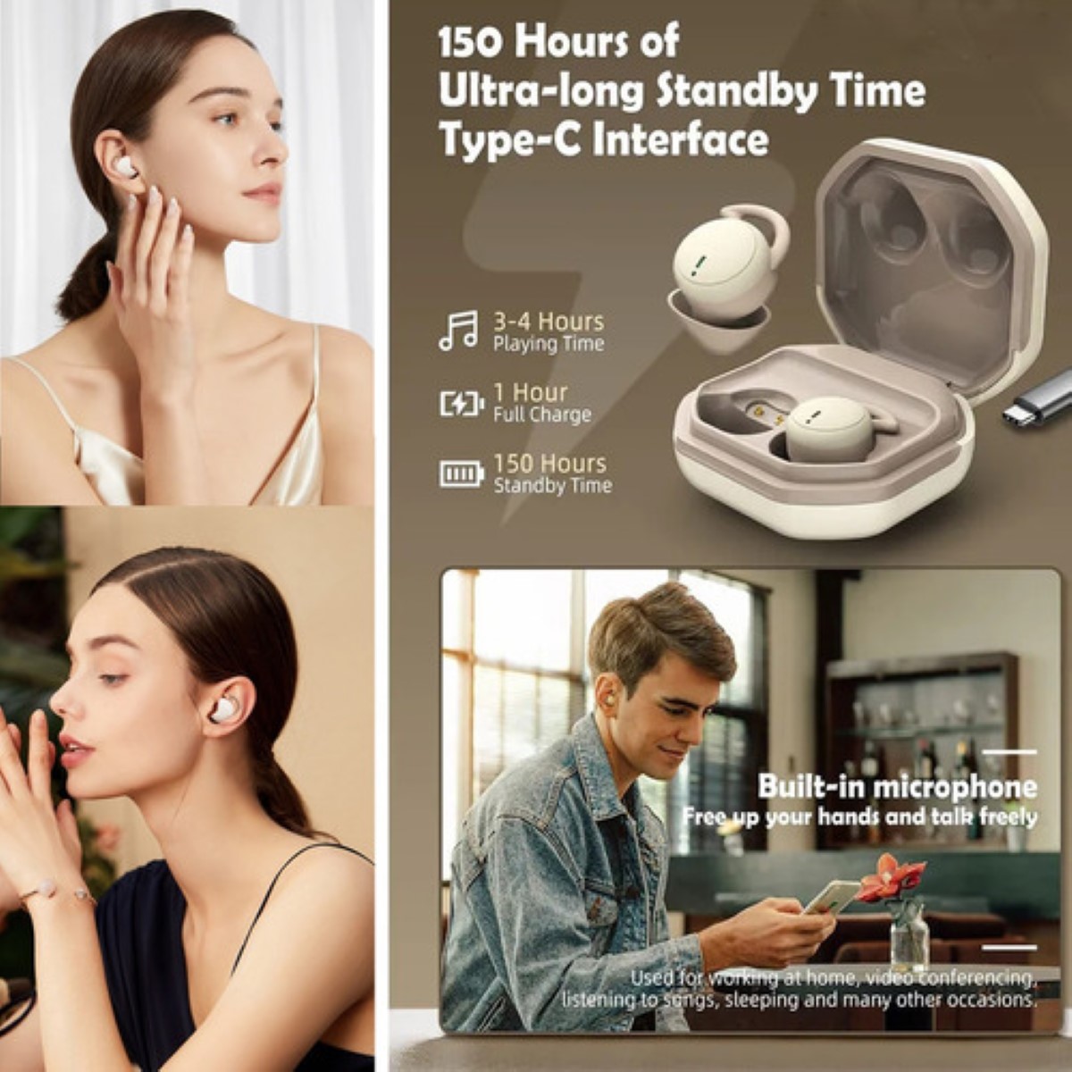 Audífonos Invisibles Verdaderamente Inalámbricos Con Bt 5.3 Color Chocolate