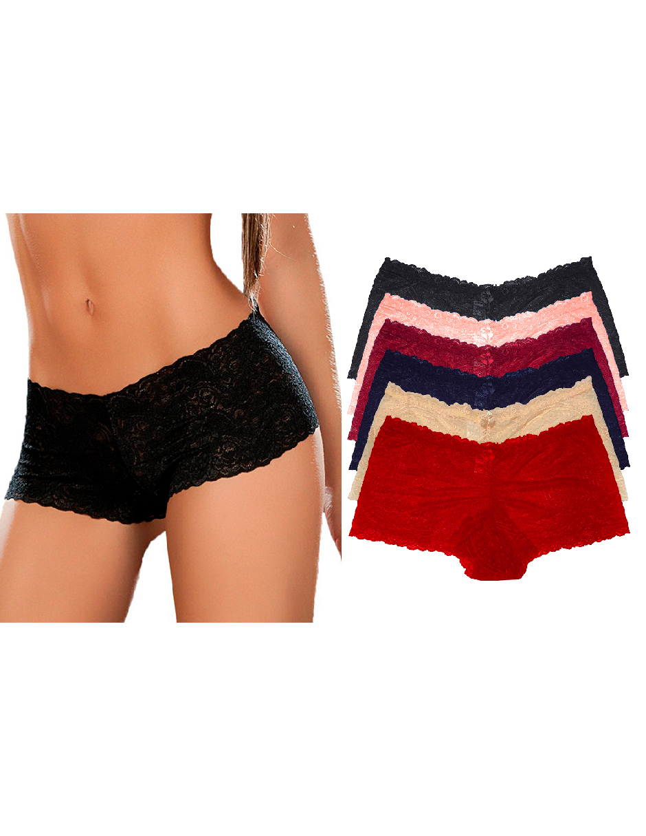 Pack de 6 Piezas Boxer Cachetero De Encaje Tatys Fashion con 6 Diferentes colores.