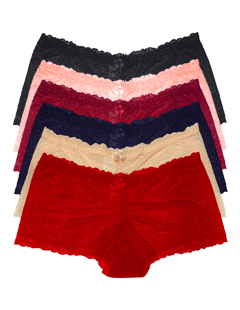 Pack de 6 Piezas Boxer Cachetero De Encaje Tatys Fashion con 6 Diferentes colores.