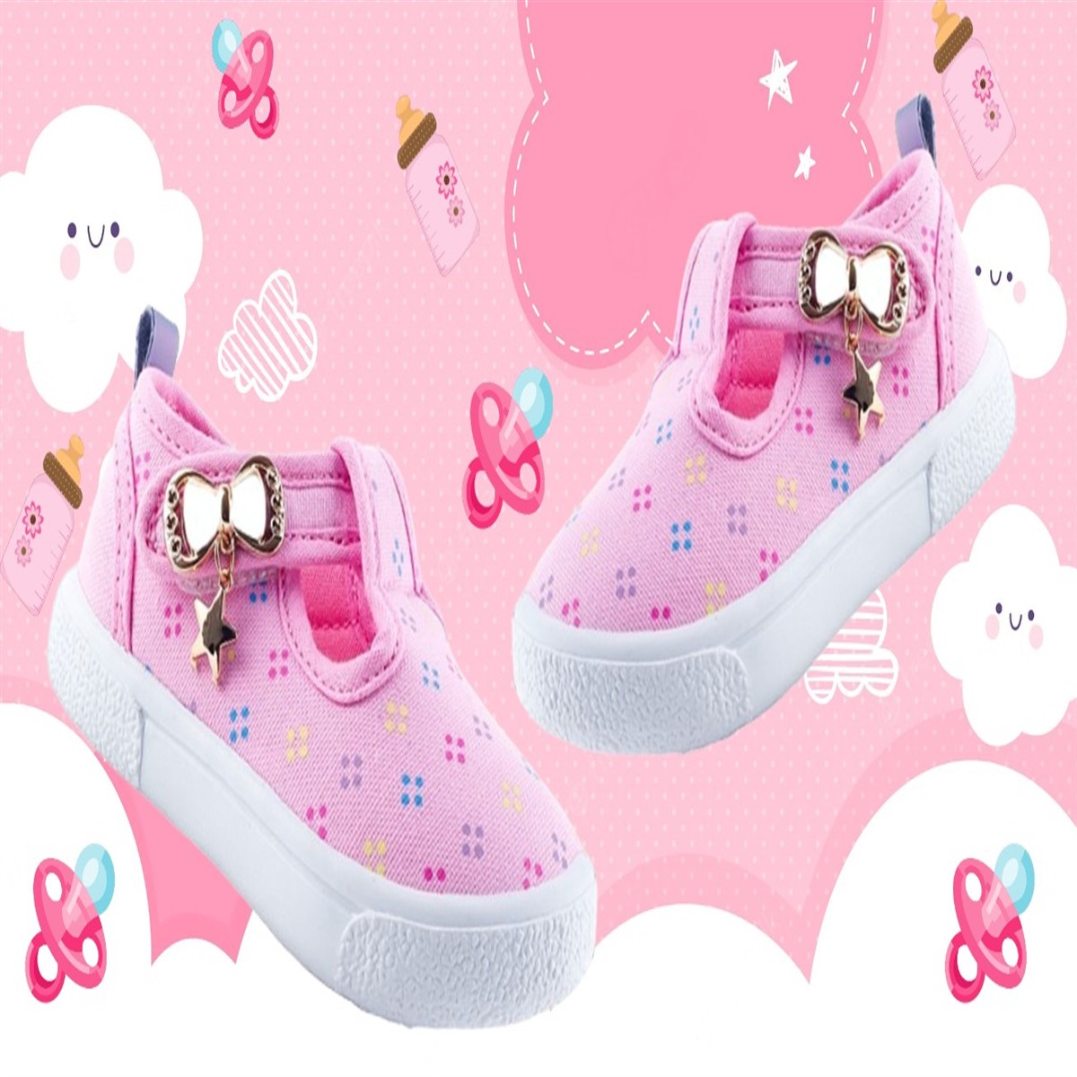 Tenis Niña Moñito Velcro Lona Arco Ortopédico Cómodo 625-r.