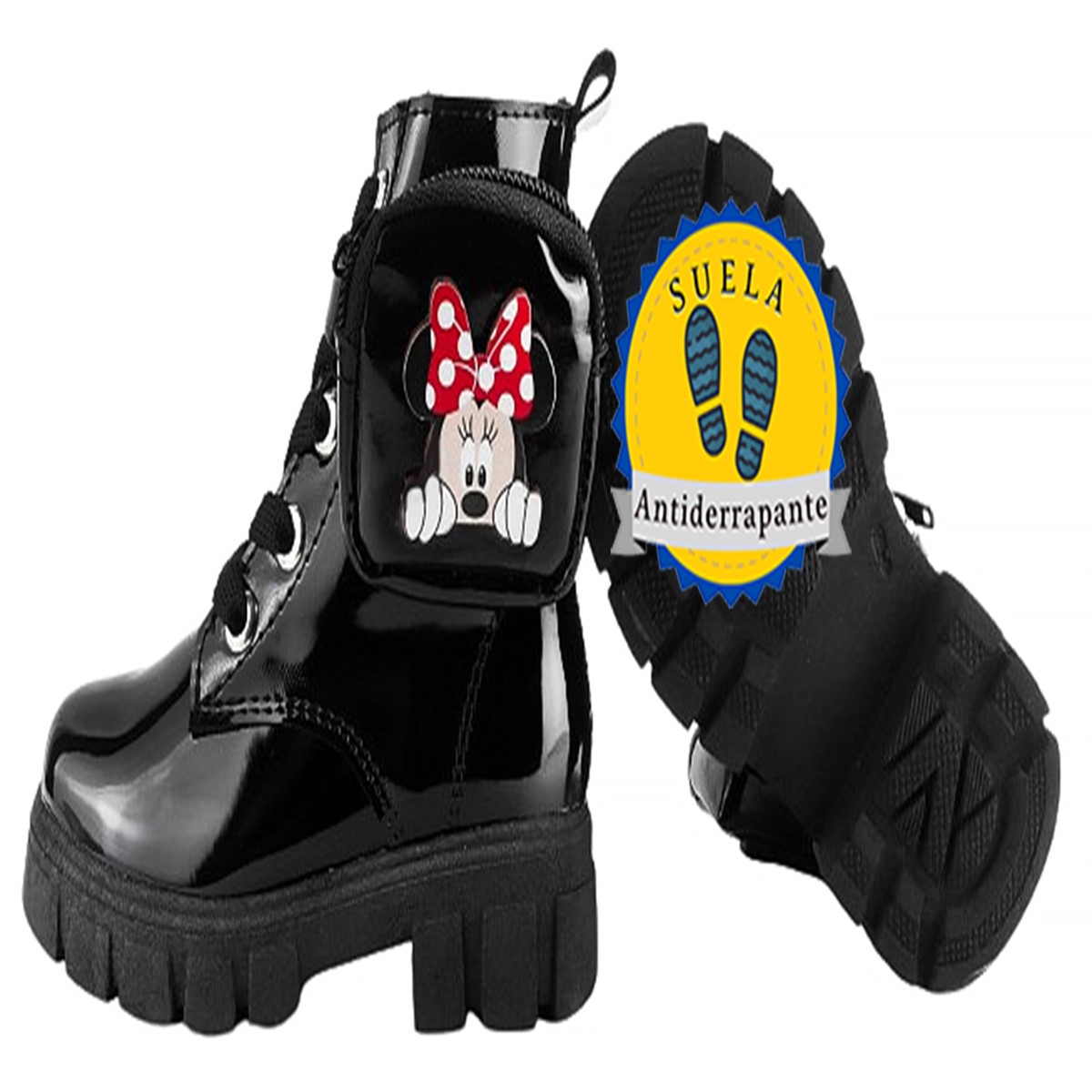 Botas Niña Mimi Arco Ortopédico Bolsita Charol Negro 6016-nm