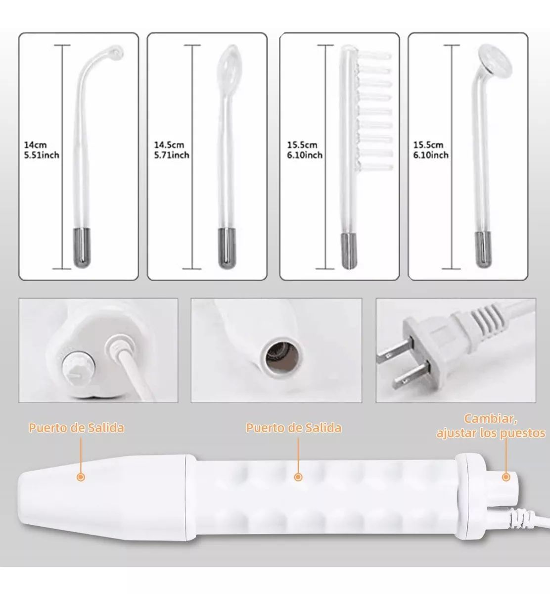 Dispositivo facial de alta frecuencia para limpiar la piel, evitar arrugas y apoyo a crecimiento de cabello