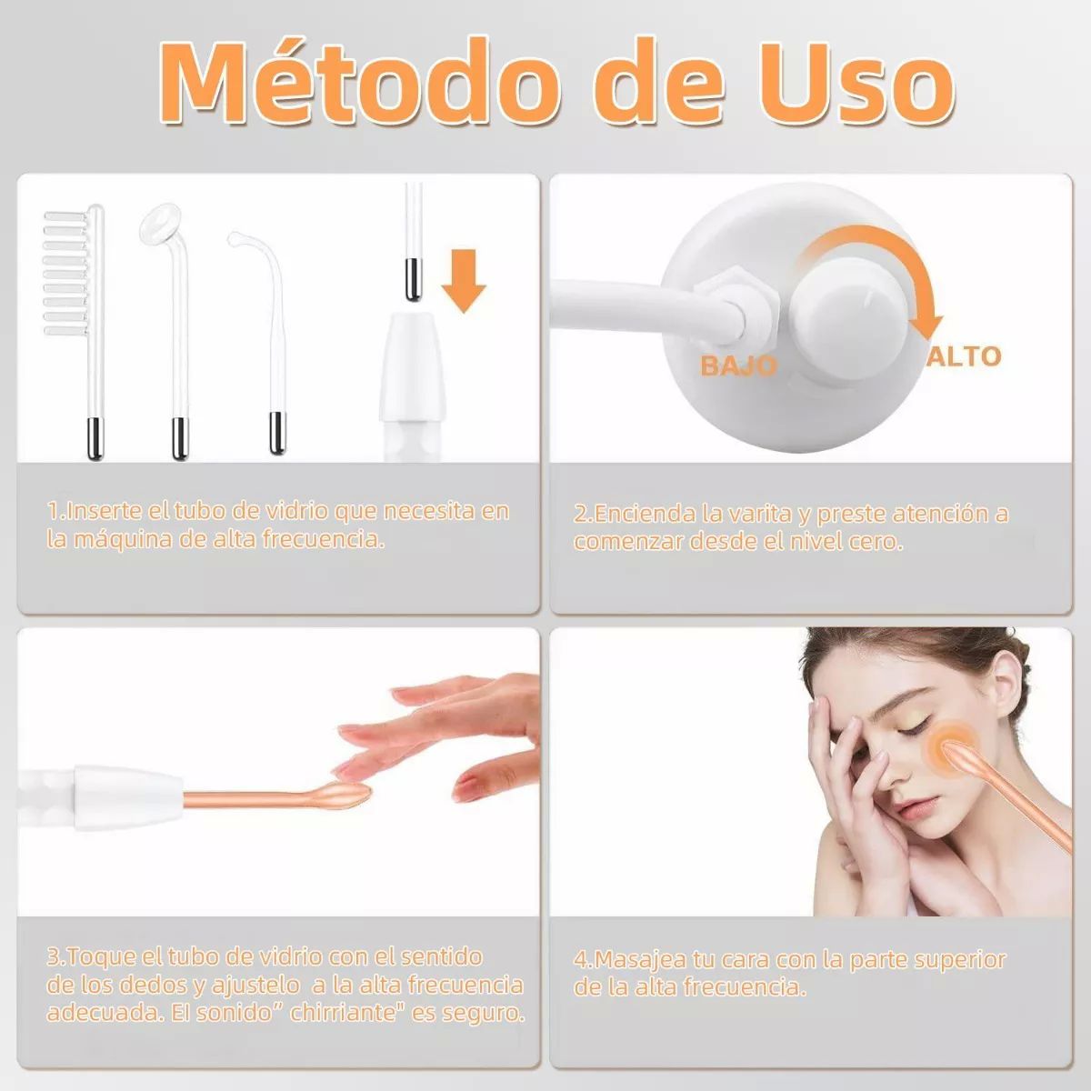 Dispositivo facial de alta frecuencia para limpiar la piel, evitar arrugas y apoyo a crecimiento de cabello