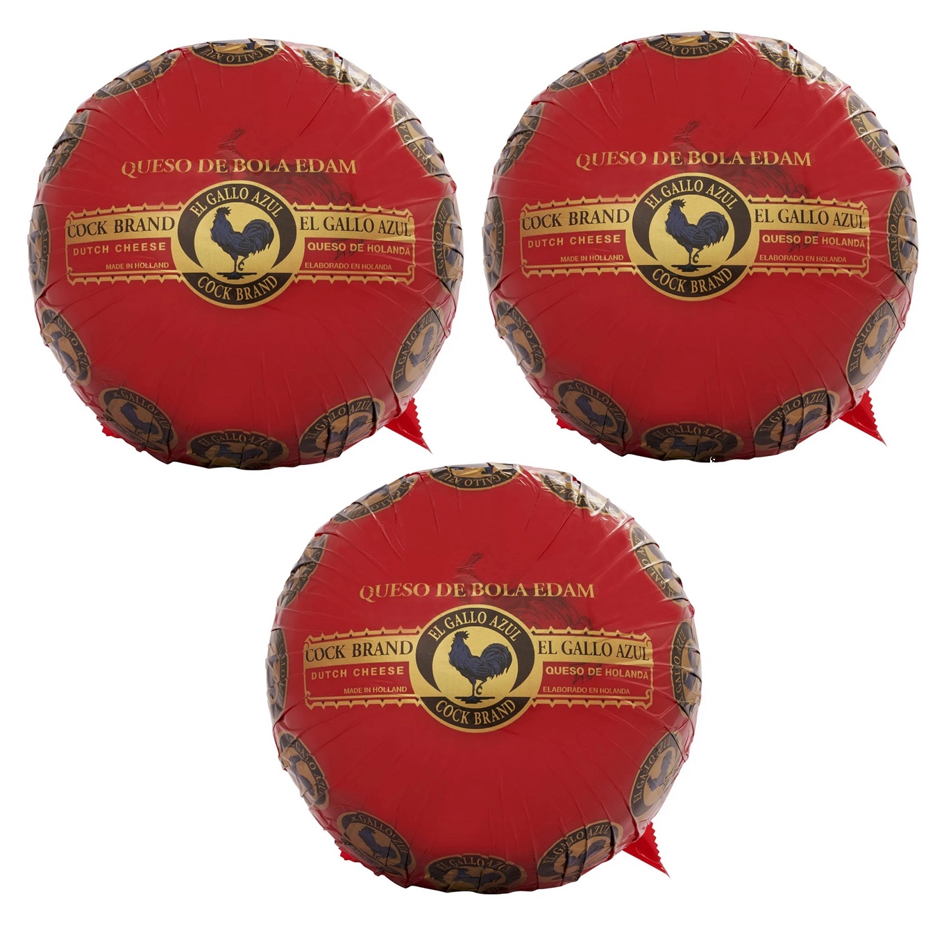 Paquete de 3 Quesos de Bola El Gallo Azul - Edam Maduro Holandés 1.5kg c/u