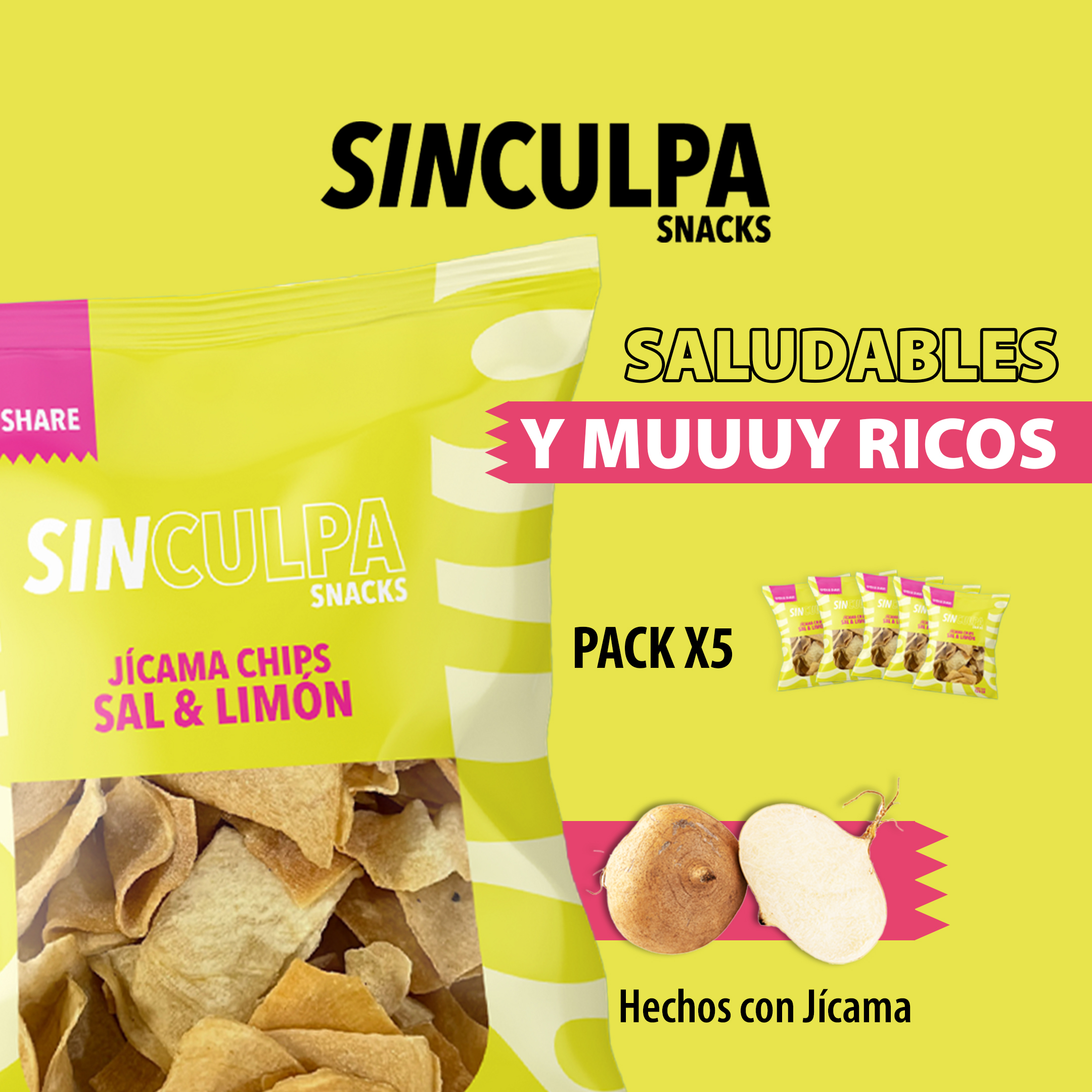 Snack Jicama deshidratado | 5 Bolsas x 120gr | Snacks Saludables | Botanas Saludables | Sabor Sal y Limón