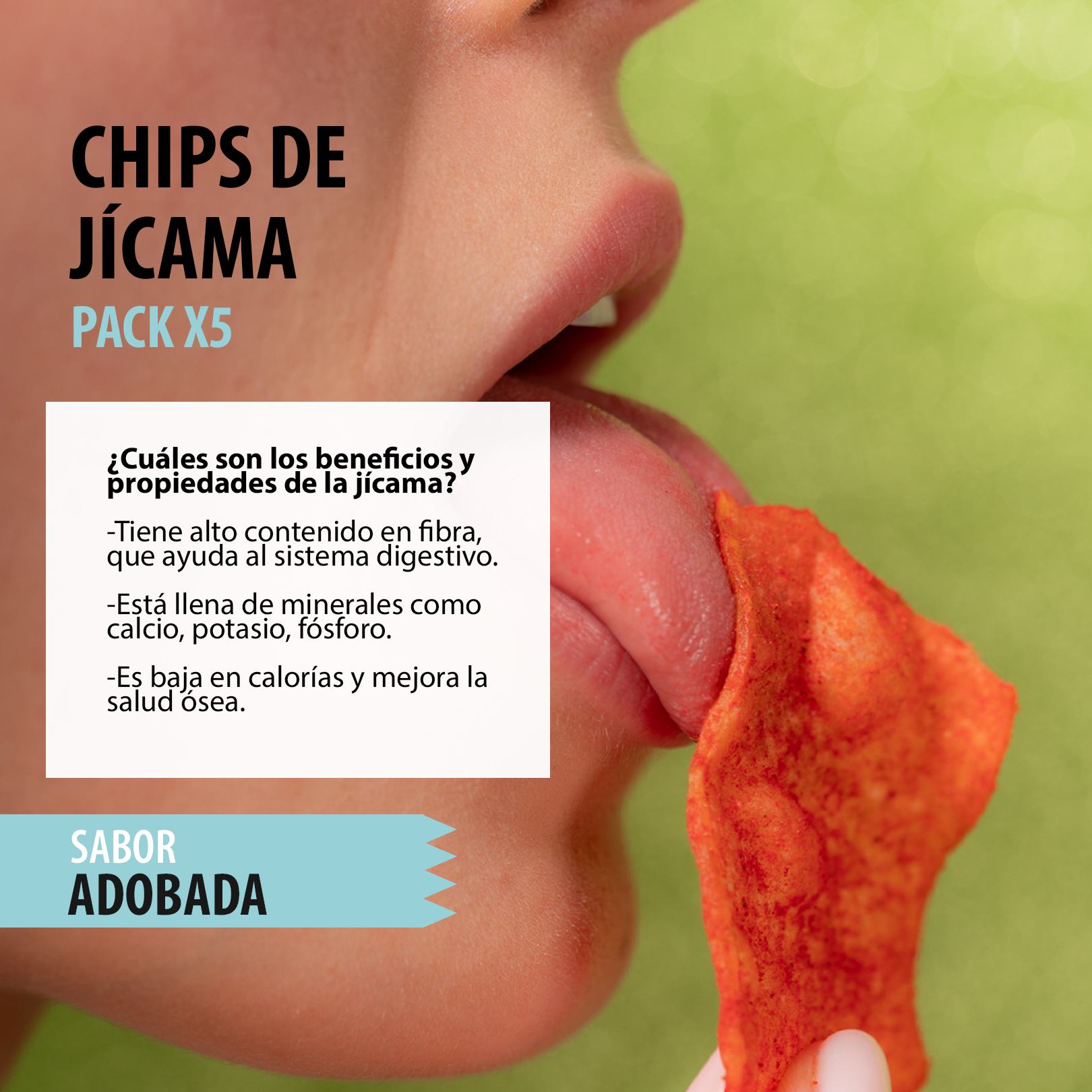 Snack Jicama deshidratado | 5 Bolsas x 120gr | Snacks Saludables | Botanas Saludables | Sabor Adobada