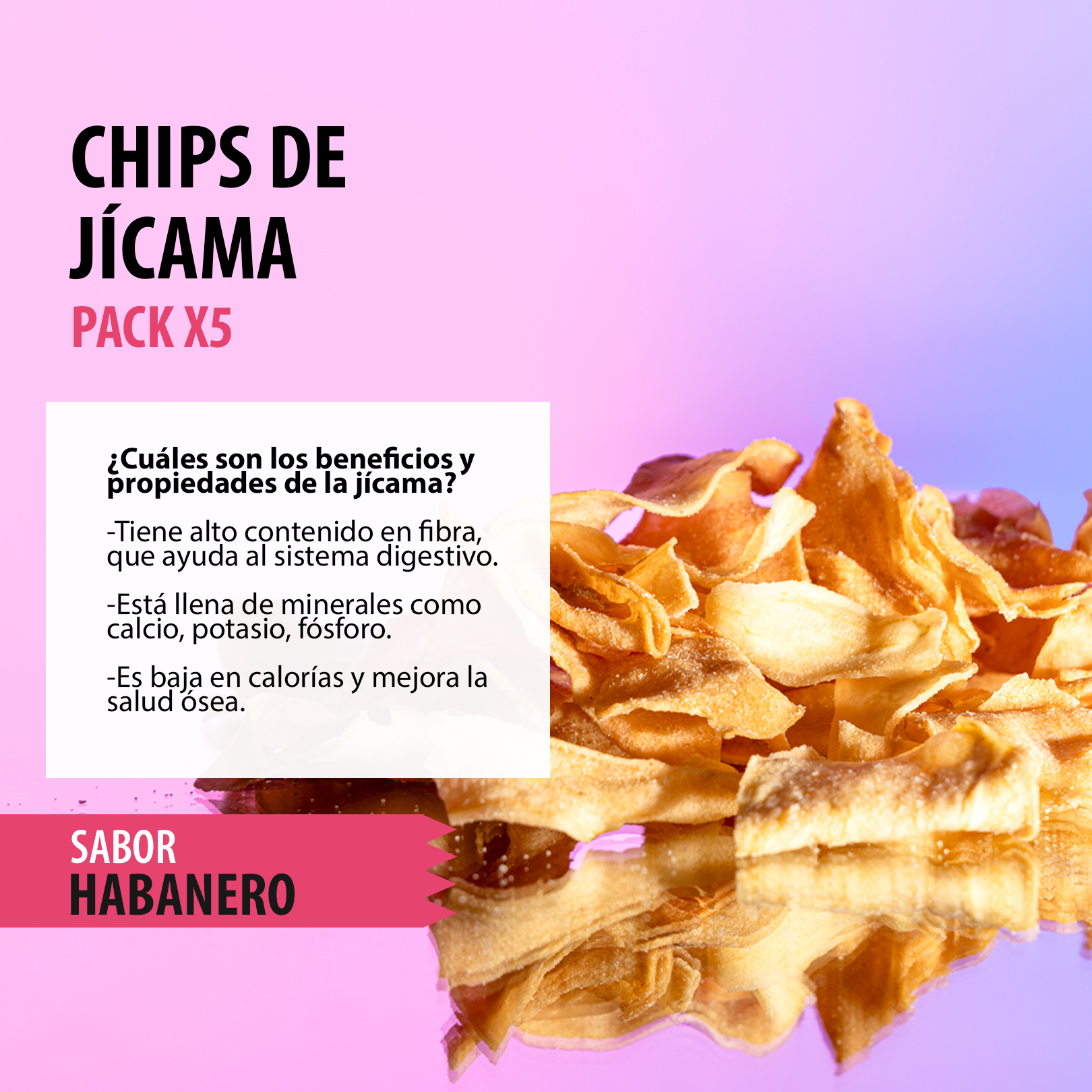 Snack Jicama deshidratado | 5 Bolsas x 120gr | Snacks Saludables | Botanas Saludables | Sabor Habanero