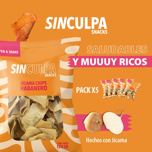 Snack Jicama deshidratado | 5 Bolsas x 120gr | Snacks Saludables | Botanas Saludables | Sabor Habanero
