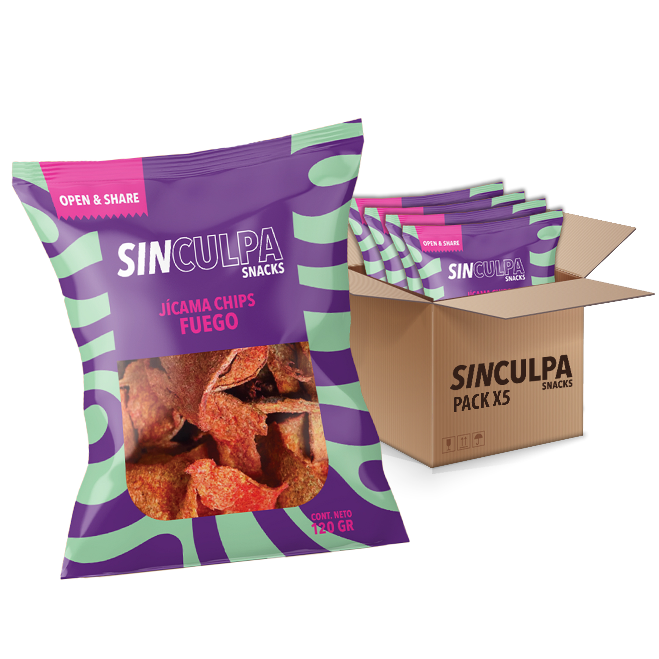 Snack Jicama deshidratado | 5 Bolsas x 120gr | Snacks Saludables | Botanas Saludables | Sabor Fuego