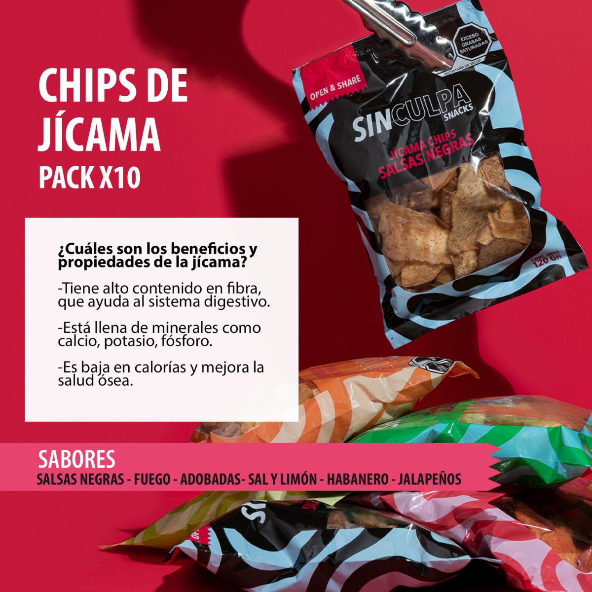 Snack Jicama Deshidratado | 10 Bolsas x 120gr | Snacks Saludables | Botanas Saludables | Pack de 10 Bolsas de 6 Sabores Surtidos | Variety Pack