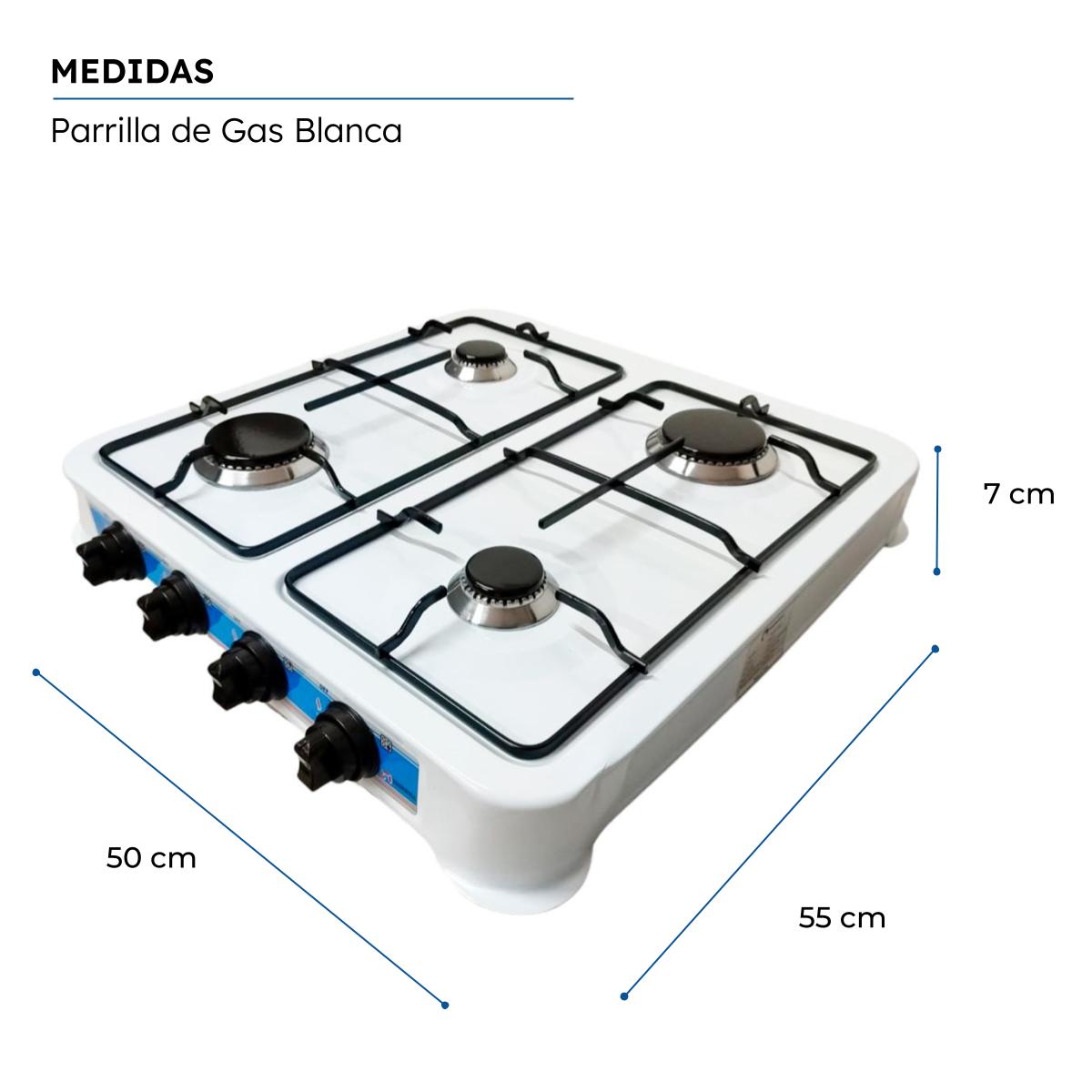 Parrilla Estufa Mesa Gas 4 quemadores Acero Blnaca Shorbull.