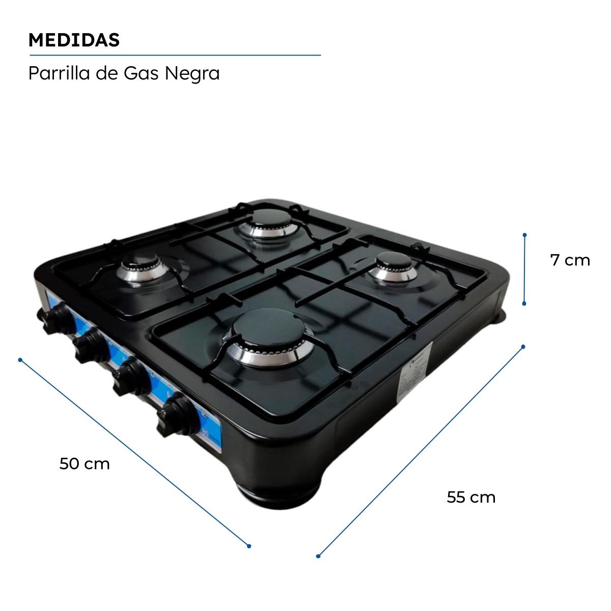 Parrilla Estufa Mesa Gas 4 quemadores Acero Negra Shorbull.