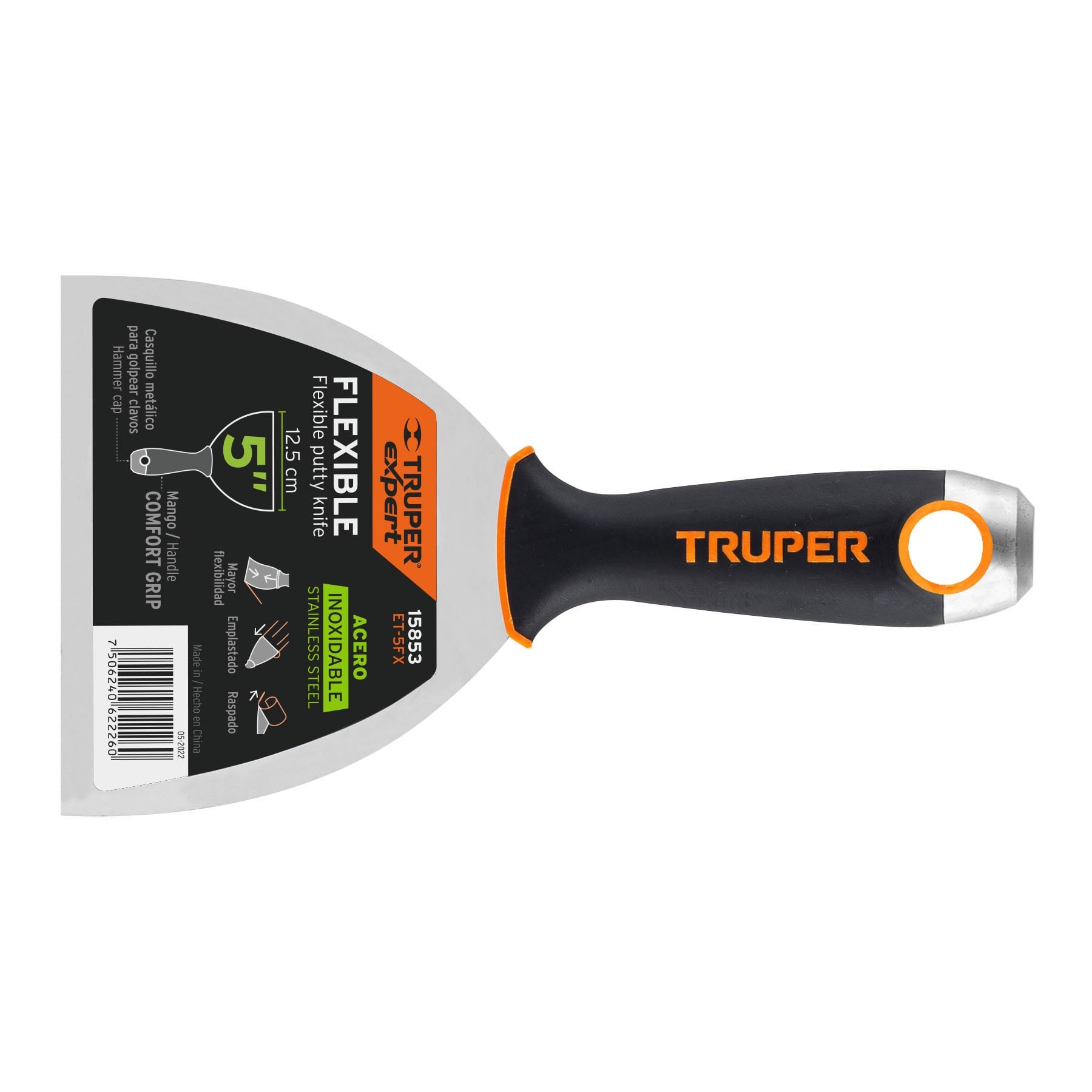 ESPÁTULA FLEXIBLE 5" ACERO INOX. MANGO COMFORT GRIP, TRUPER EXPERT 15853