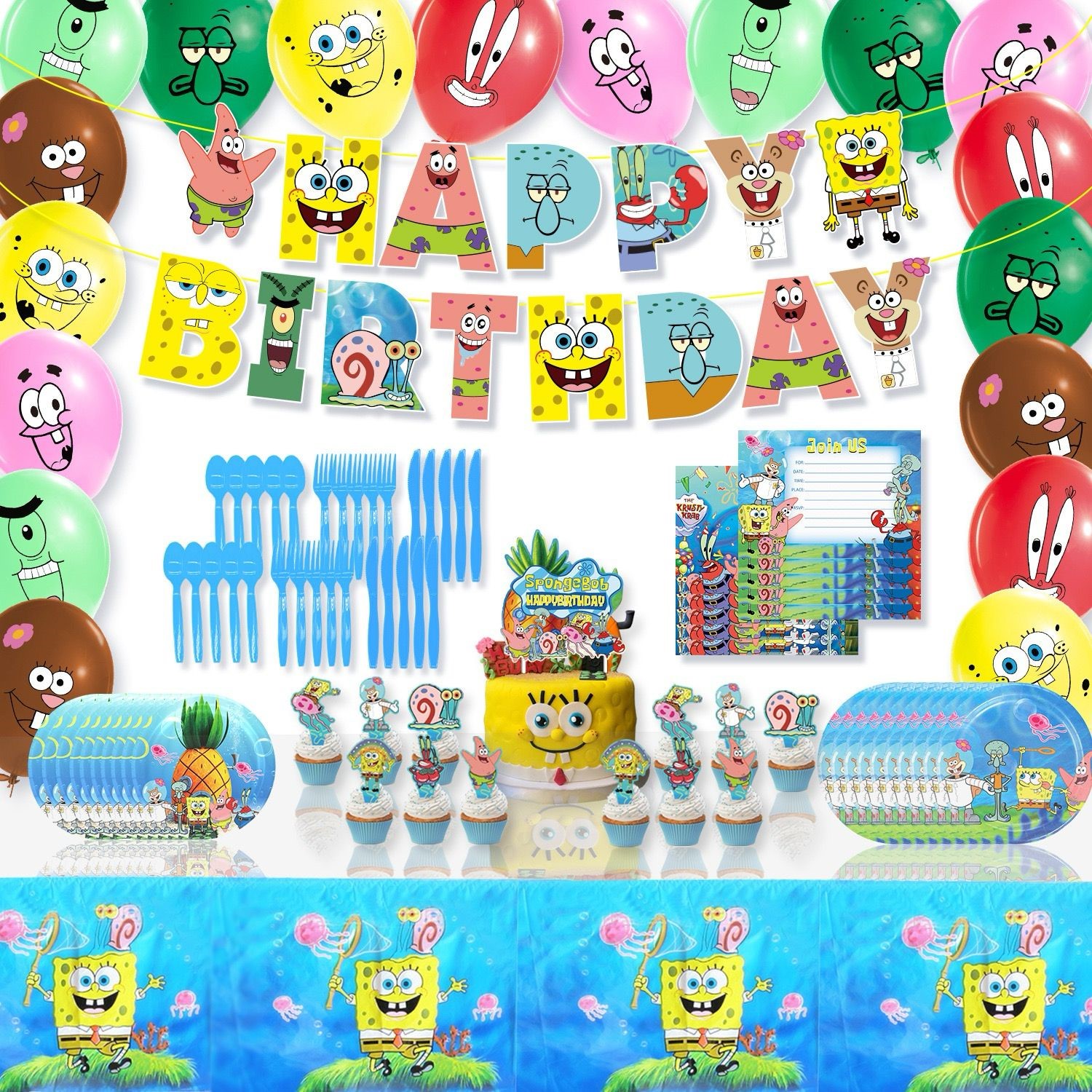 Kit De Decoración Para Cumpleaños 73 Pcs Sponge Bob Fiesta