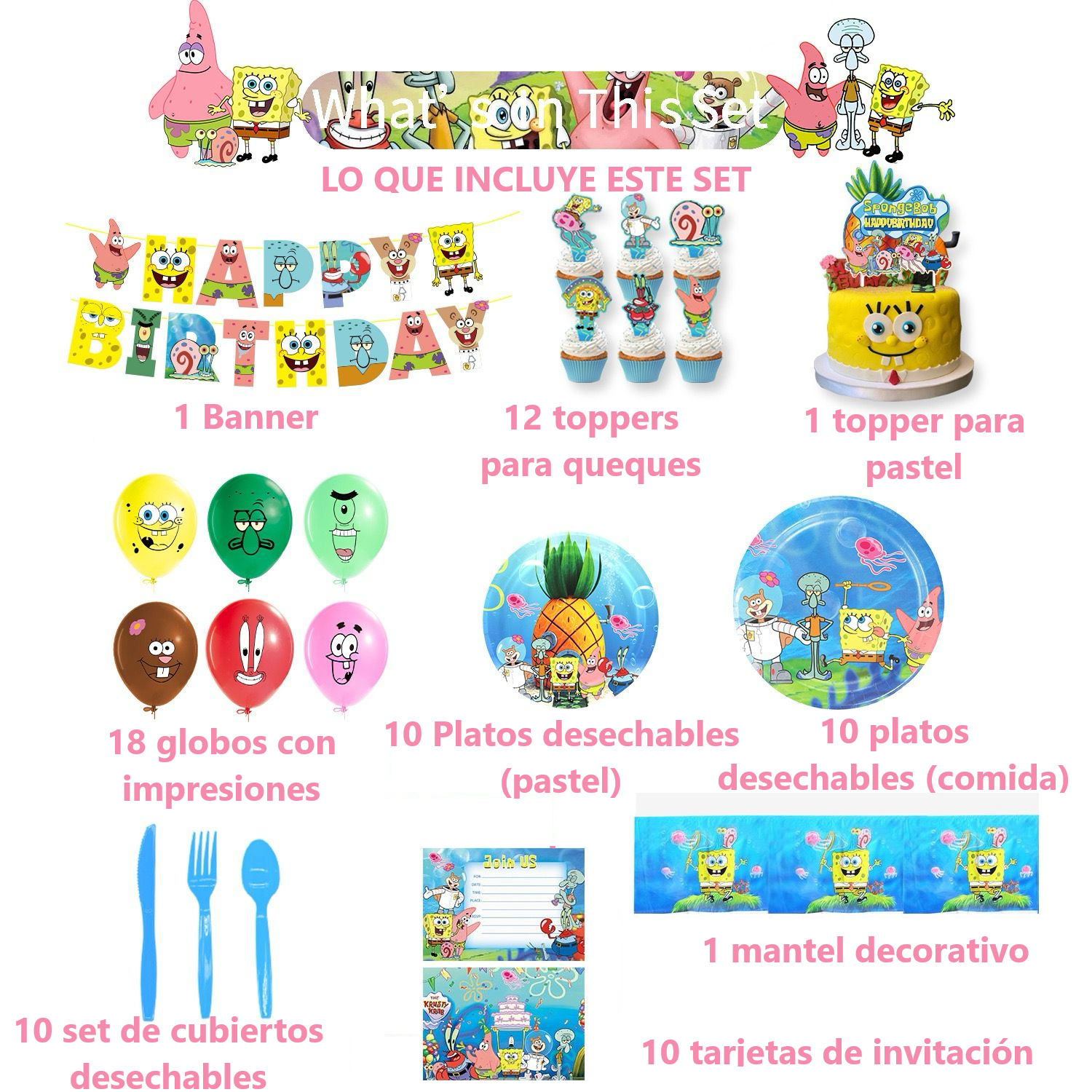 Kit De Decoración Para Cumpleaños 73 Pcs Sponge Bob Fiesta