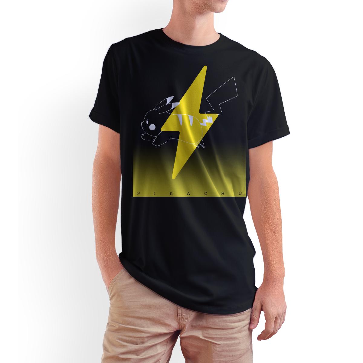 Playera para Hombre de Pokémon, Rayo de Pikachu, Negro, Talla ECH