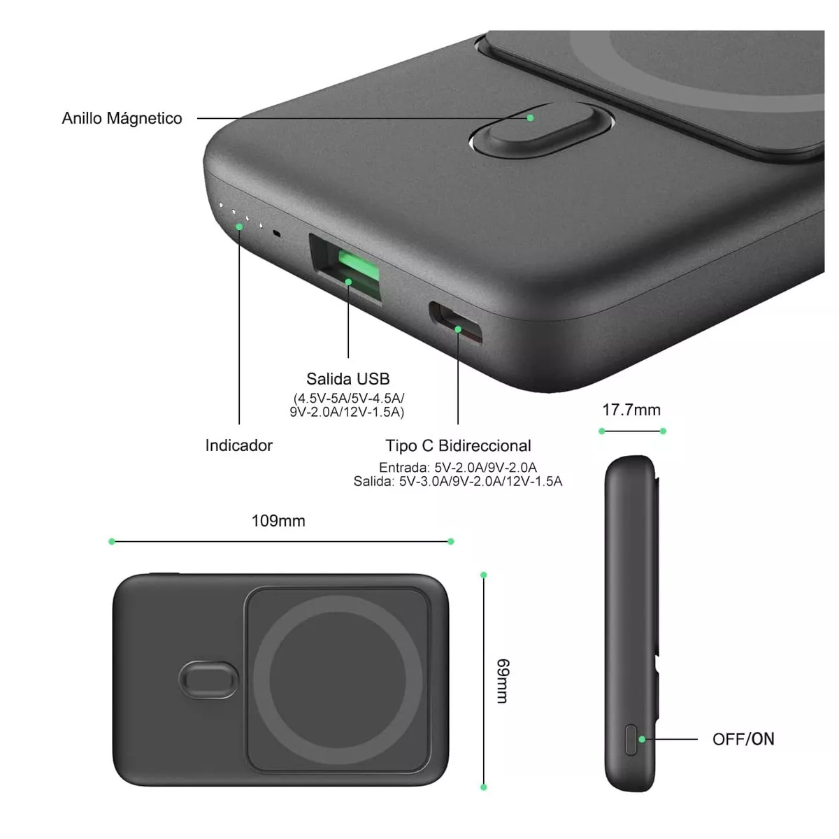 Power Bank Inalámbrico Magnético 10000mah S1032