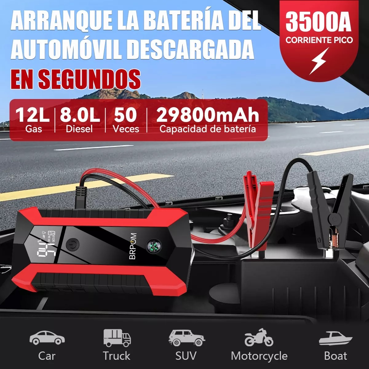 Arrancador De Batería De Coche 3500a 29800mah Con Pantalla