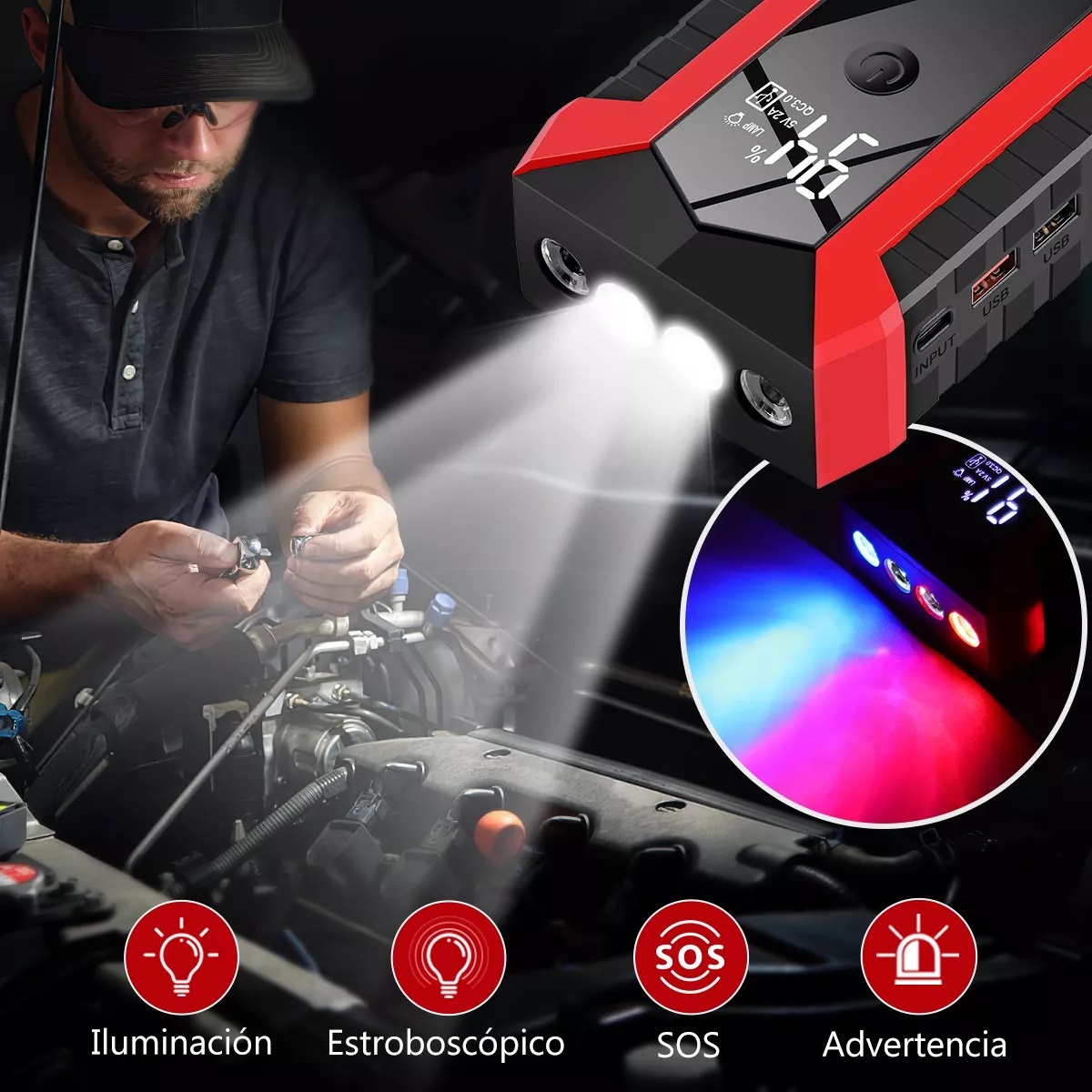 Arrancador De Batería De Coche 3500a 29800mah Con Pantalla