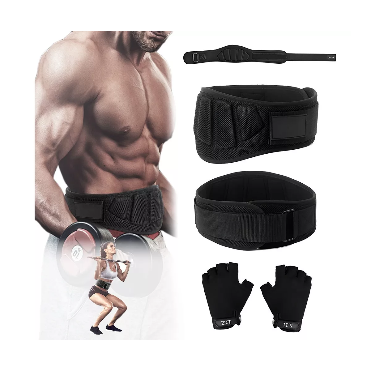 Gym Lumbar Pesas Ejercicios Faja Crossfit Cinturón Y Guantes Negro M