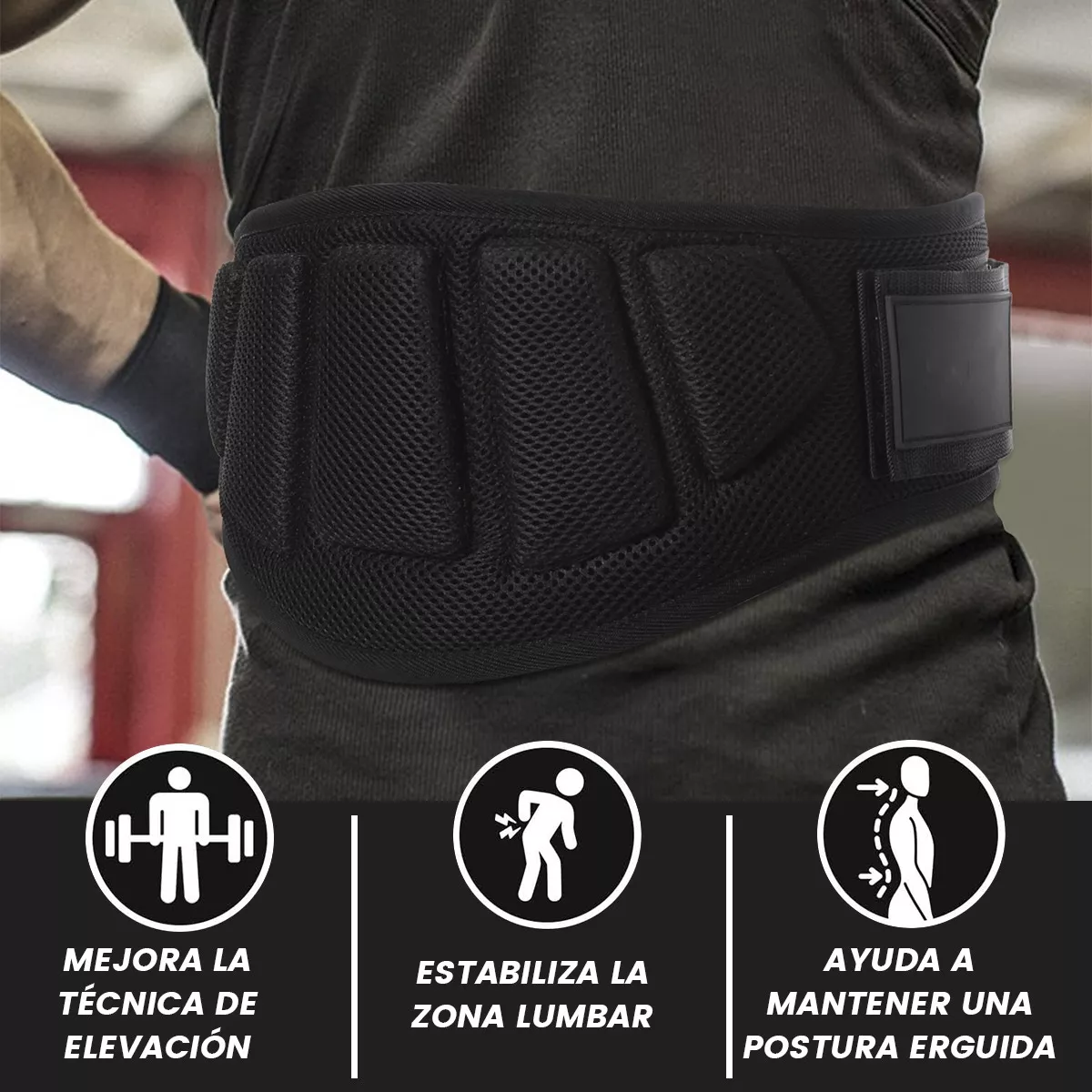 Gym Lumbar Pesas Ejercicios Faja Crossfit Cinturón Y Guantes Negro M