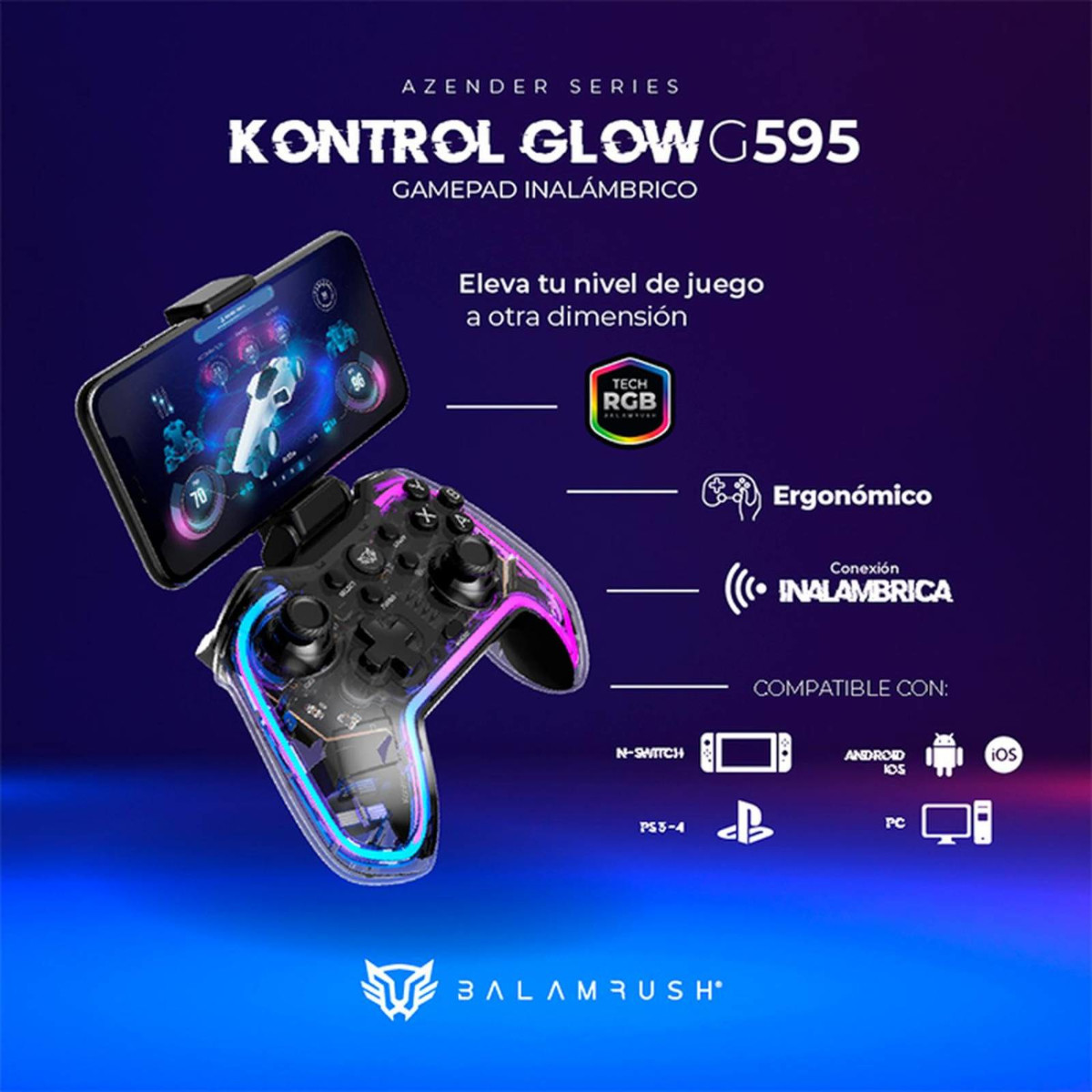 Gamepad Control Inalámbrico BalamRush GLOW G595 Universal.