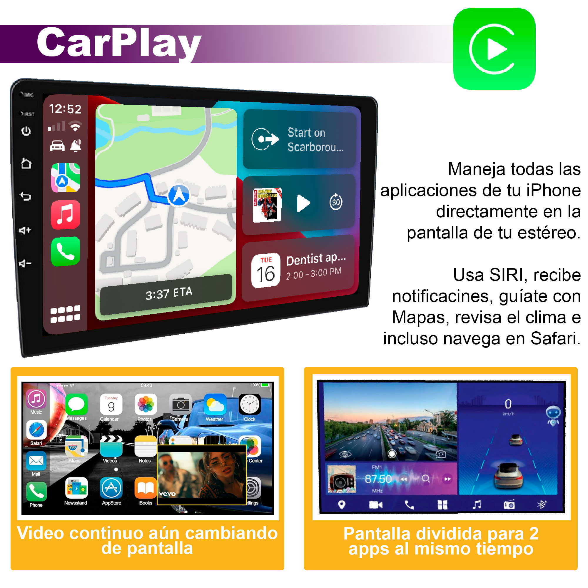 AUTOESTEREO VAK 3700u 1 DIN 10" ANDROID CARPLAY CAMARA GPS.