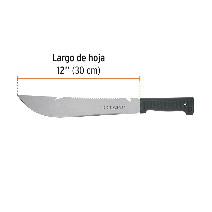 MACHETE RAMBO 12" CACHA INYECTADA NEGRA, CON FUNDA, TRUPER 15870