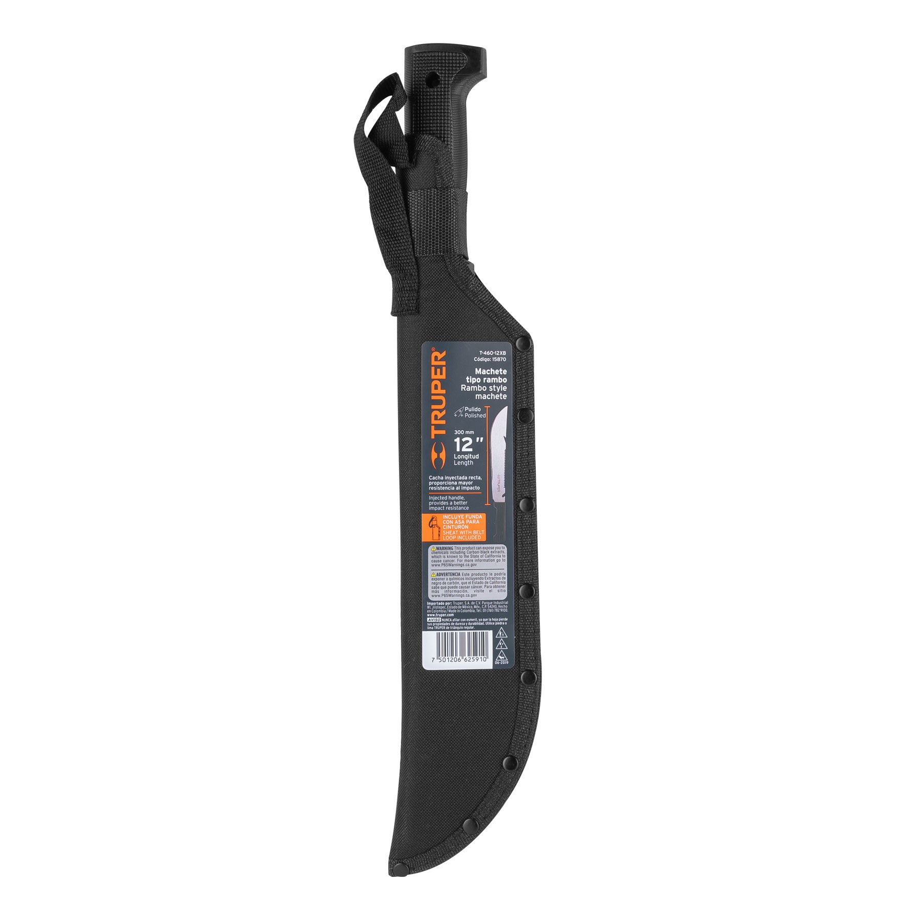 MACHETE RAMBO 12" CACHA INYECTADA NEGRA, CON FUNDA, TRUPER 15870