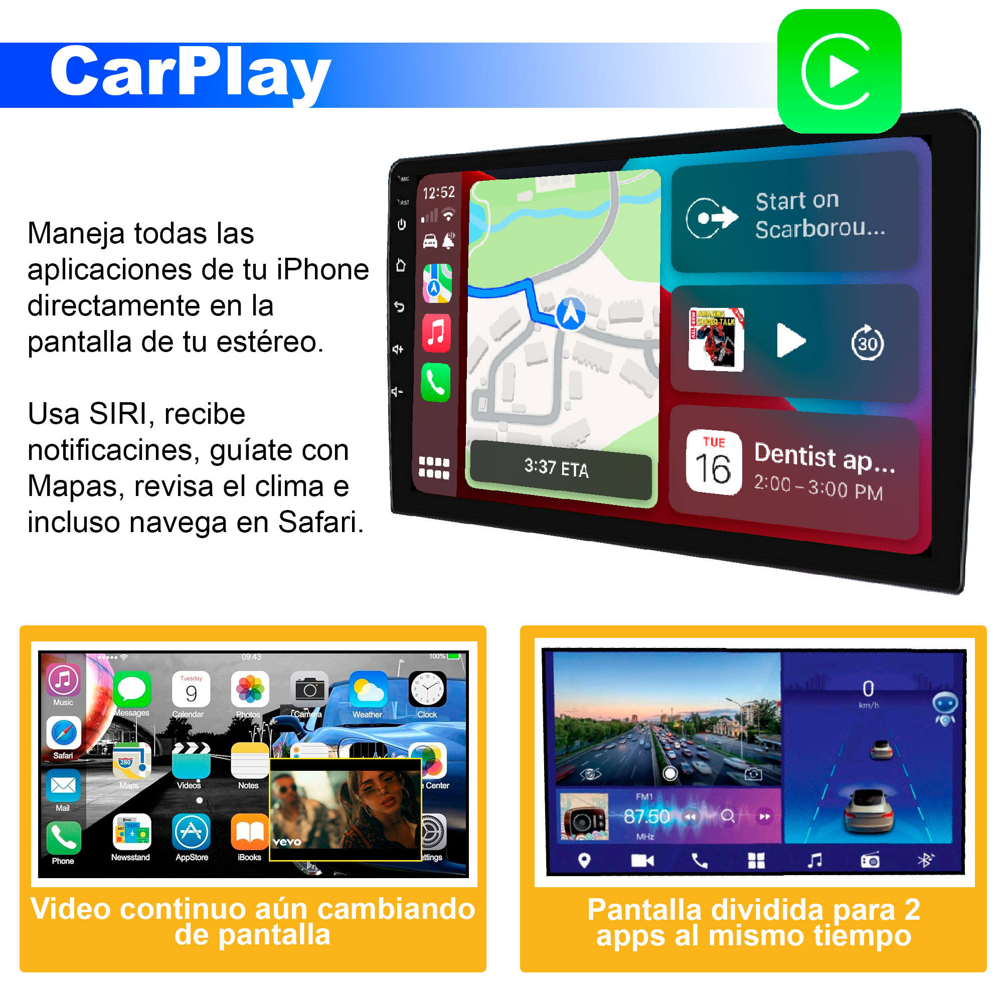 AUTOESTEREO VAK M709 2 DIN 9" ANDROID CARPLAY CAMARA GPS.
