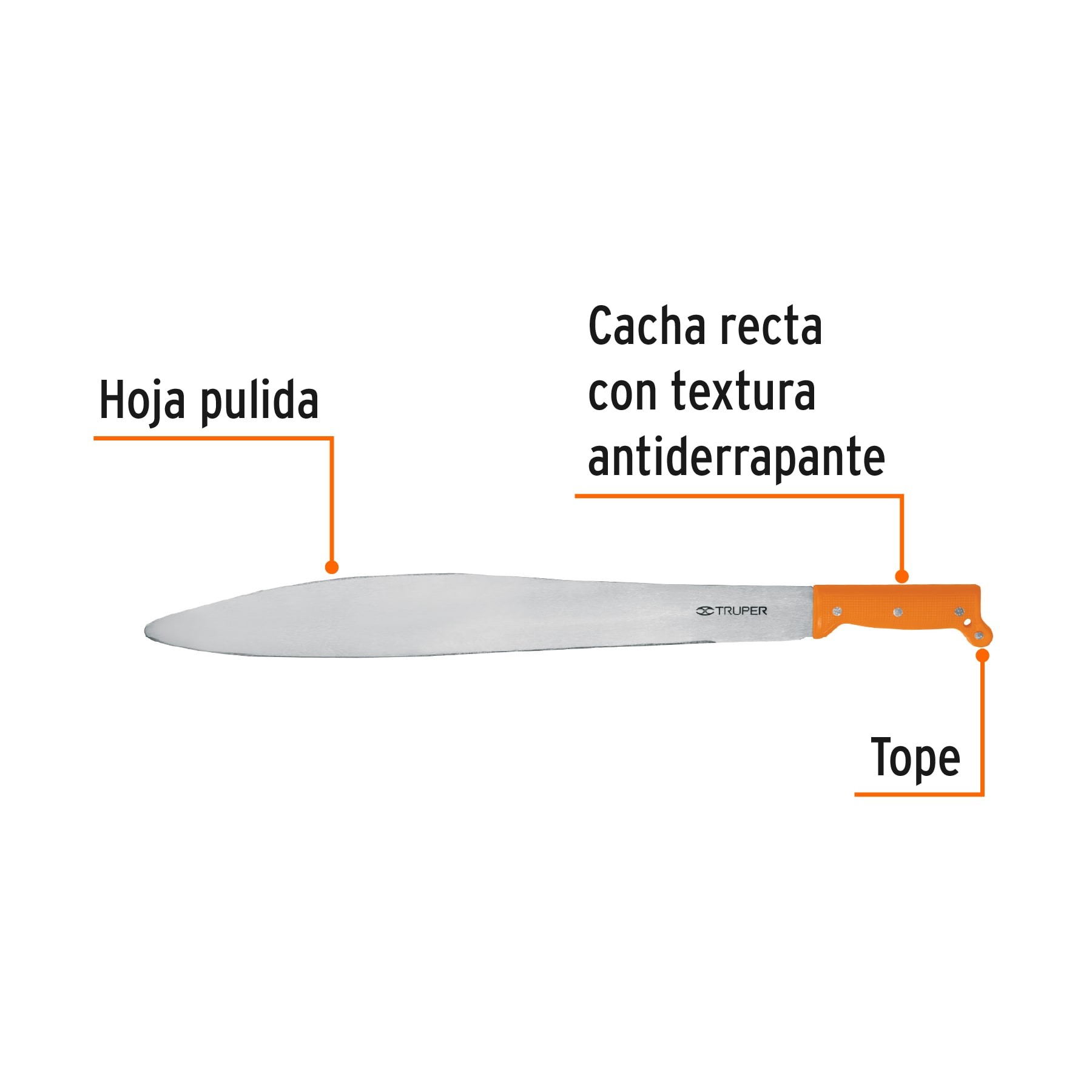 MACHETE ACAPULQUEÑO DE 22" CACHA NARANJA, TRUPER 15871