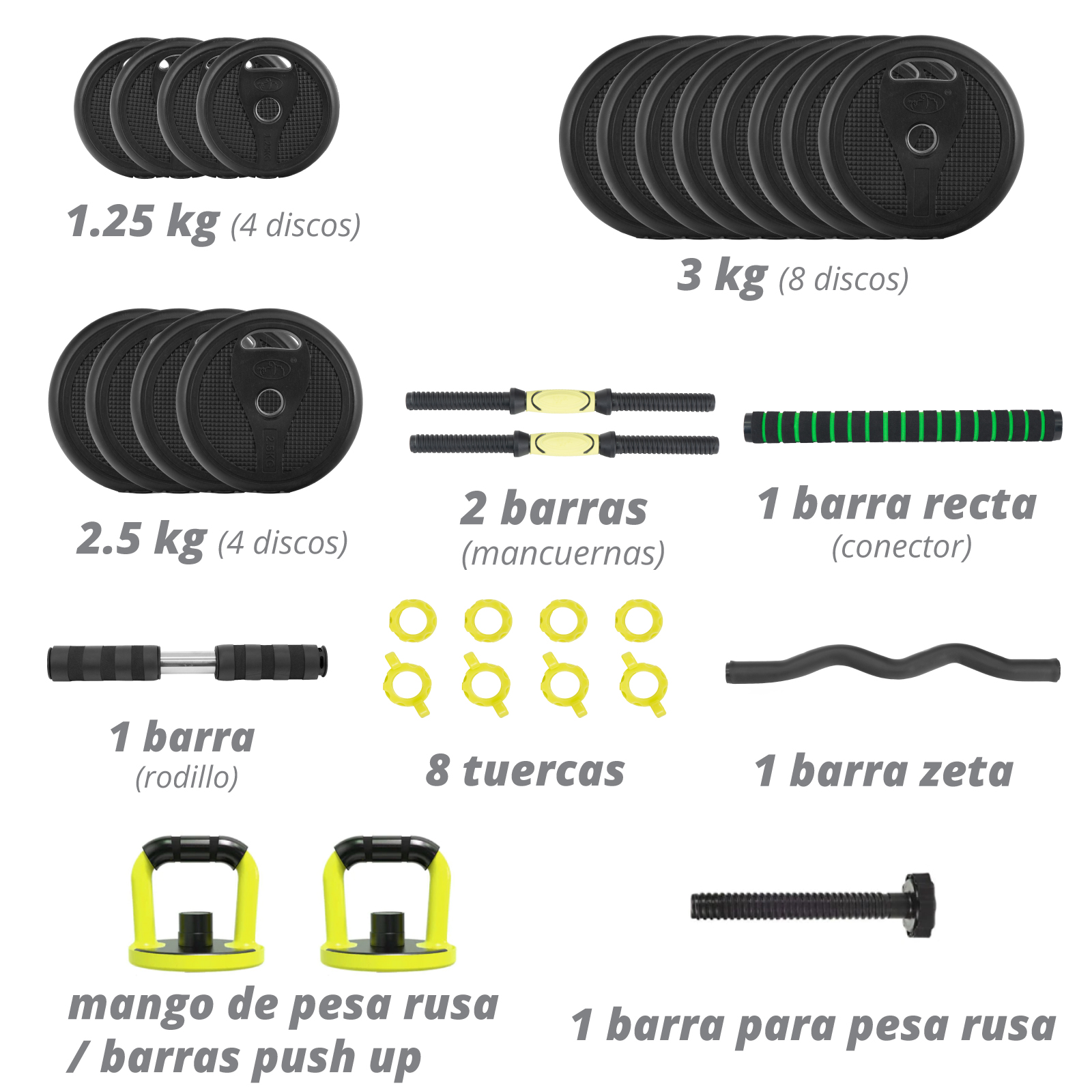 Altera 40 Kg Set de Pesas y Mancuernas Cemento 6 en 1 Ajustables con Varilla de Conexión y Discos de Pesas Ejercicio en Casa Gimnasio