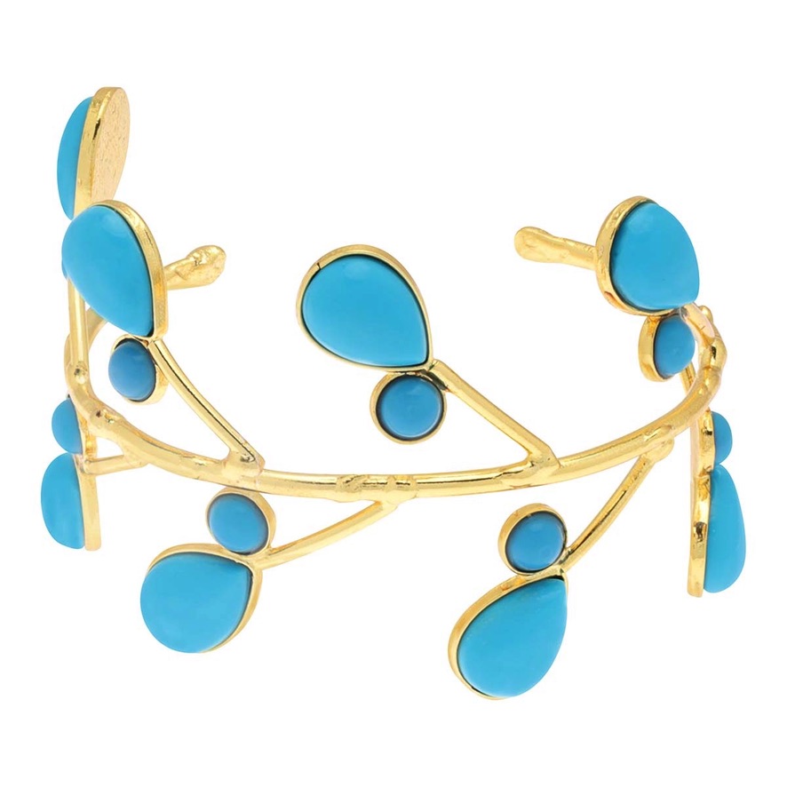 Brazalete con incrustaciones de piedras naturales (Color Turquesa) que imitan la belleza de ramas con hojas.