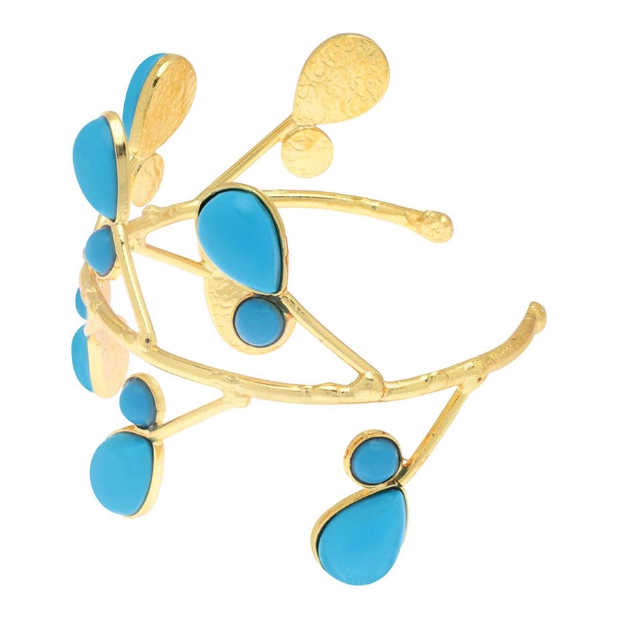 Brazalete con incrustaciones de piedras naturales (Color Turquesa) que imitan la belleza de ramas con hojas.