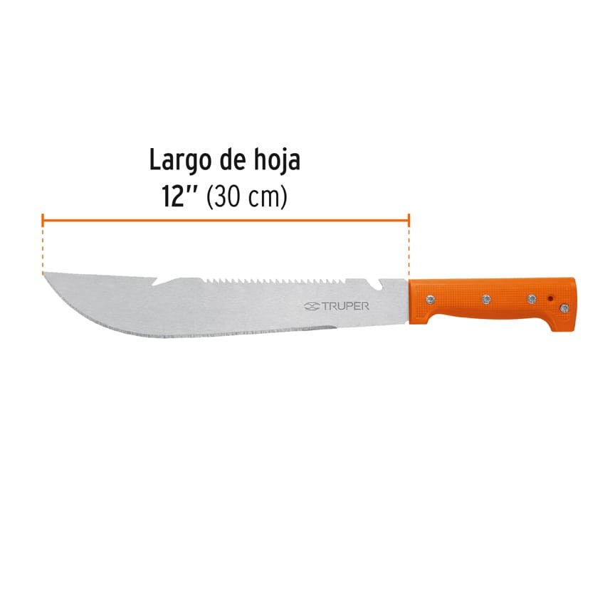 MACHETE RAMBO 12" CACHA REMACHADA NARANJA, CON FUNDA, TRUPER 15890