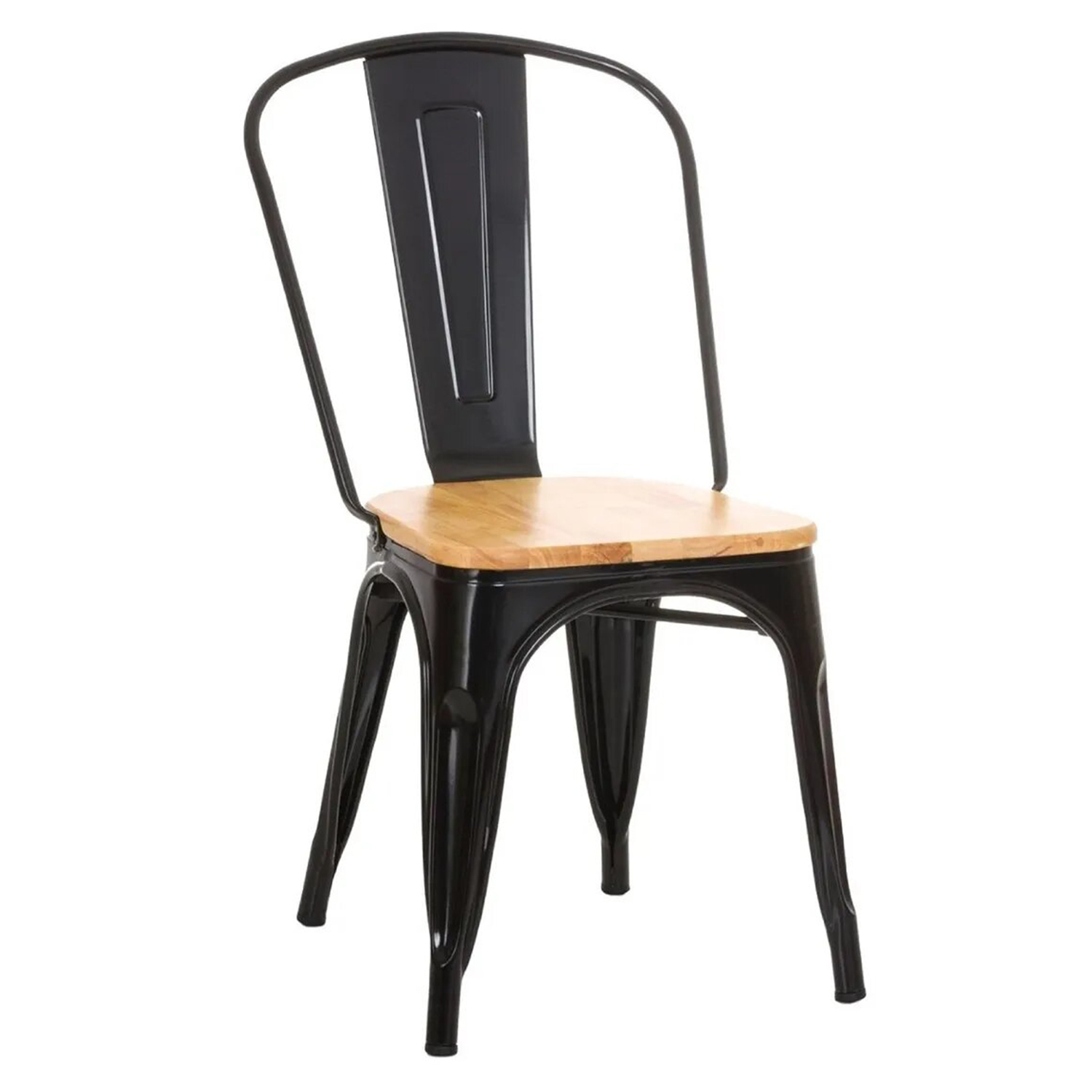 Silla Tolix De Metal Con Asiento Madera Para Casa Comedor Negro