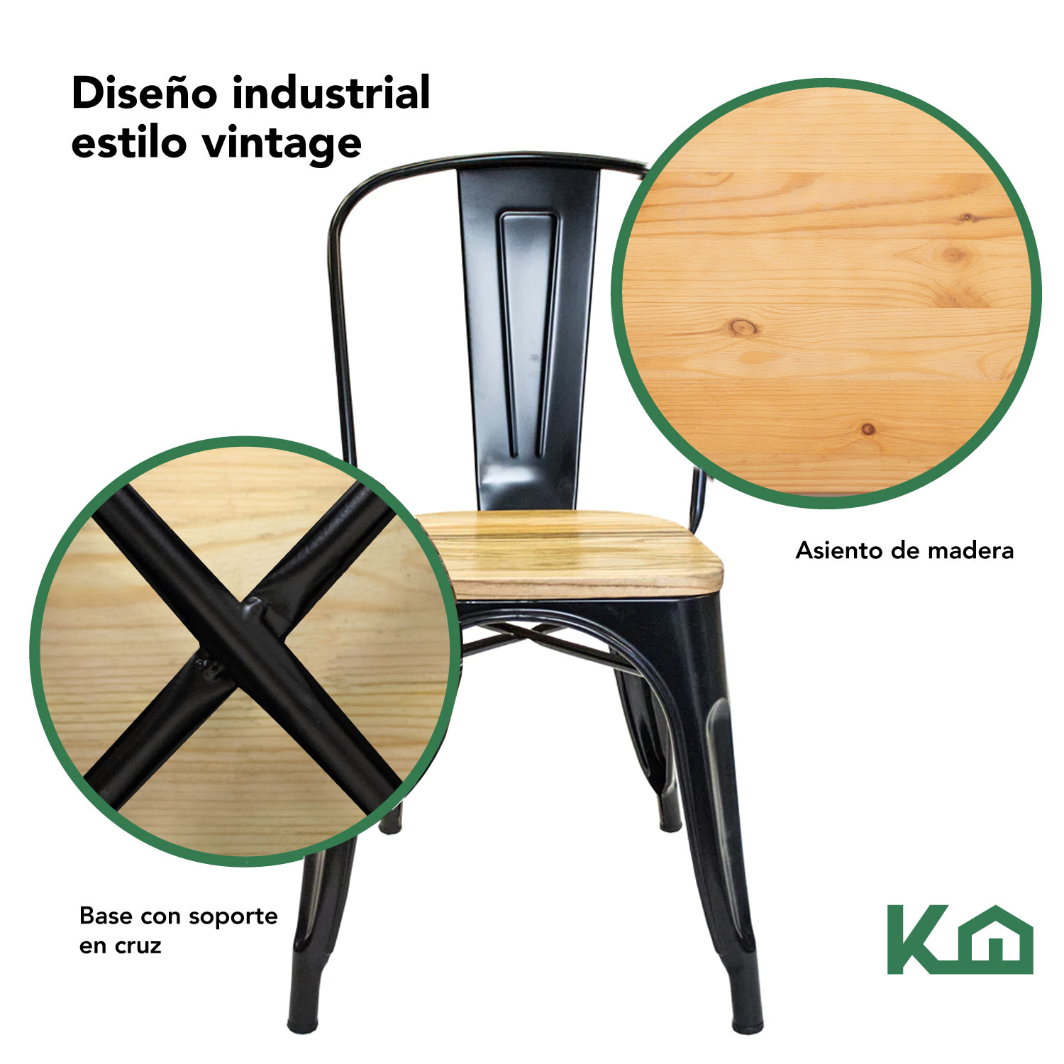 Silla Tolix De Metal Con Asiento Madera Para Casa Comedor Negro